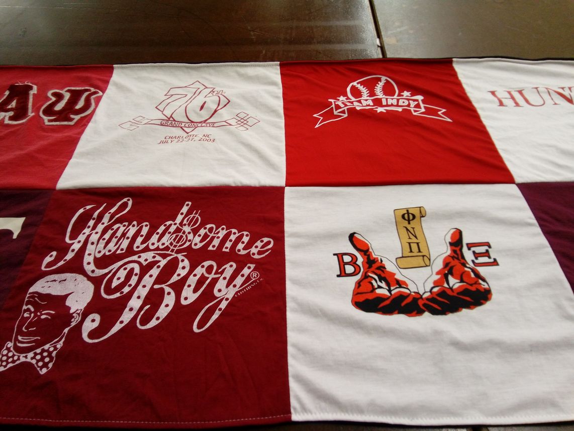 T-shirt quilt with sororities, fraternities themes by Erin from OH