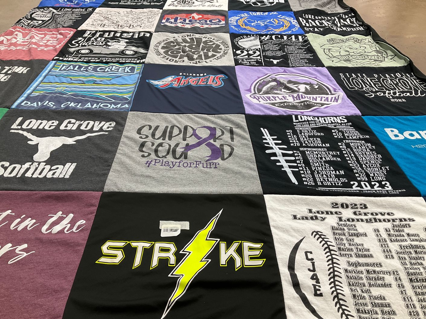 T-shirt quilt featuring lone grove lady longhorns by Salina from OK