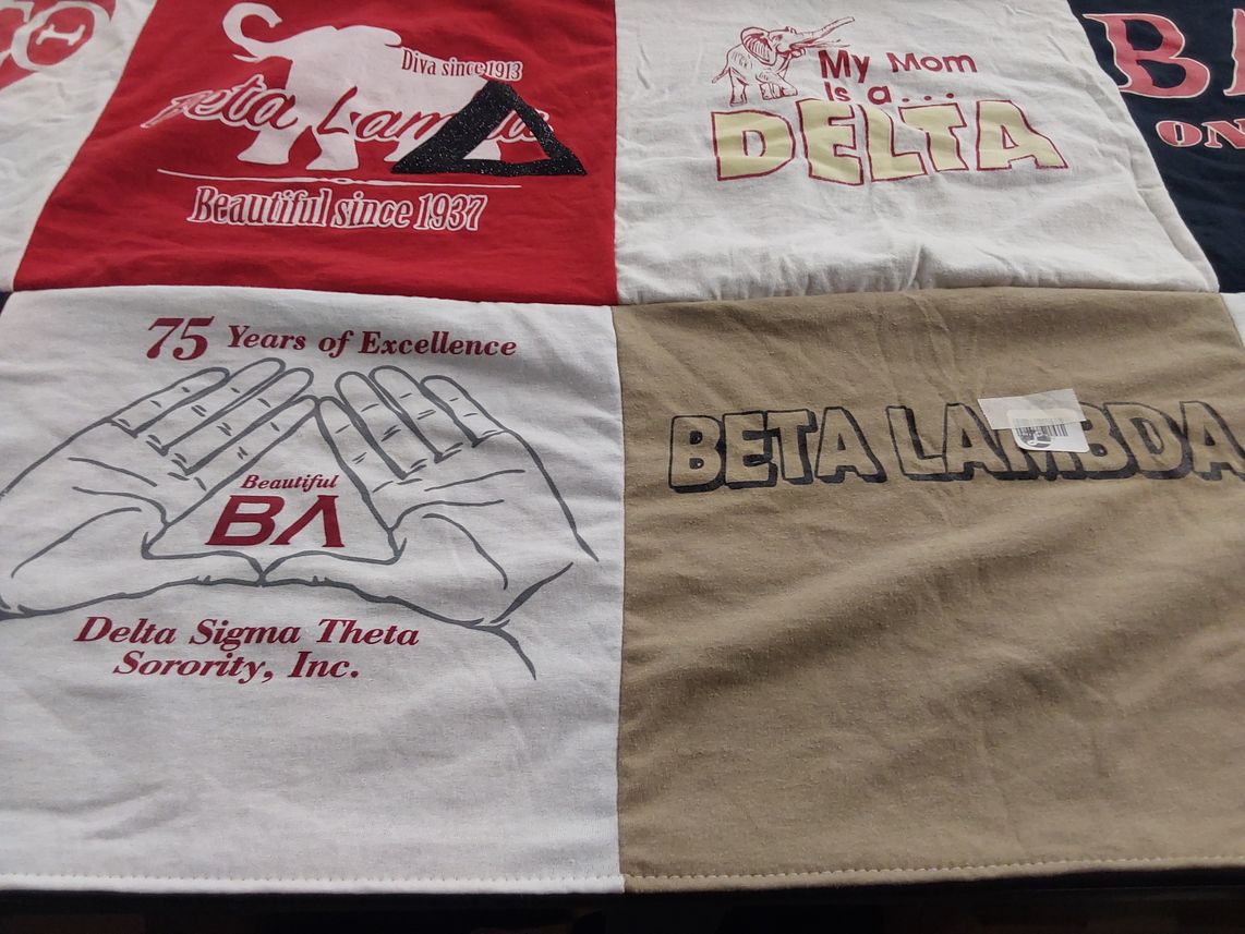 T-shirt quilt with sororities themes by Erin from OH