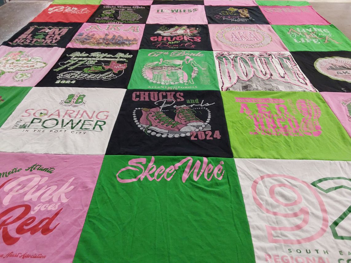 T-shirt quilt with sororities, skating themes by Bernetta from GA