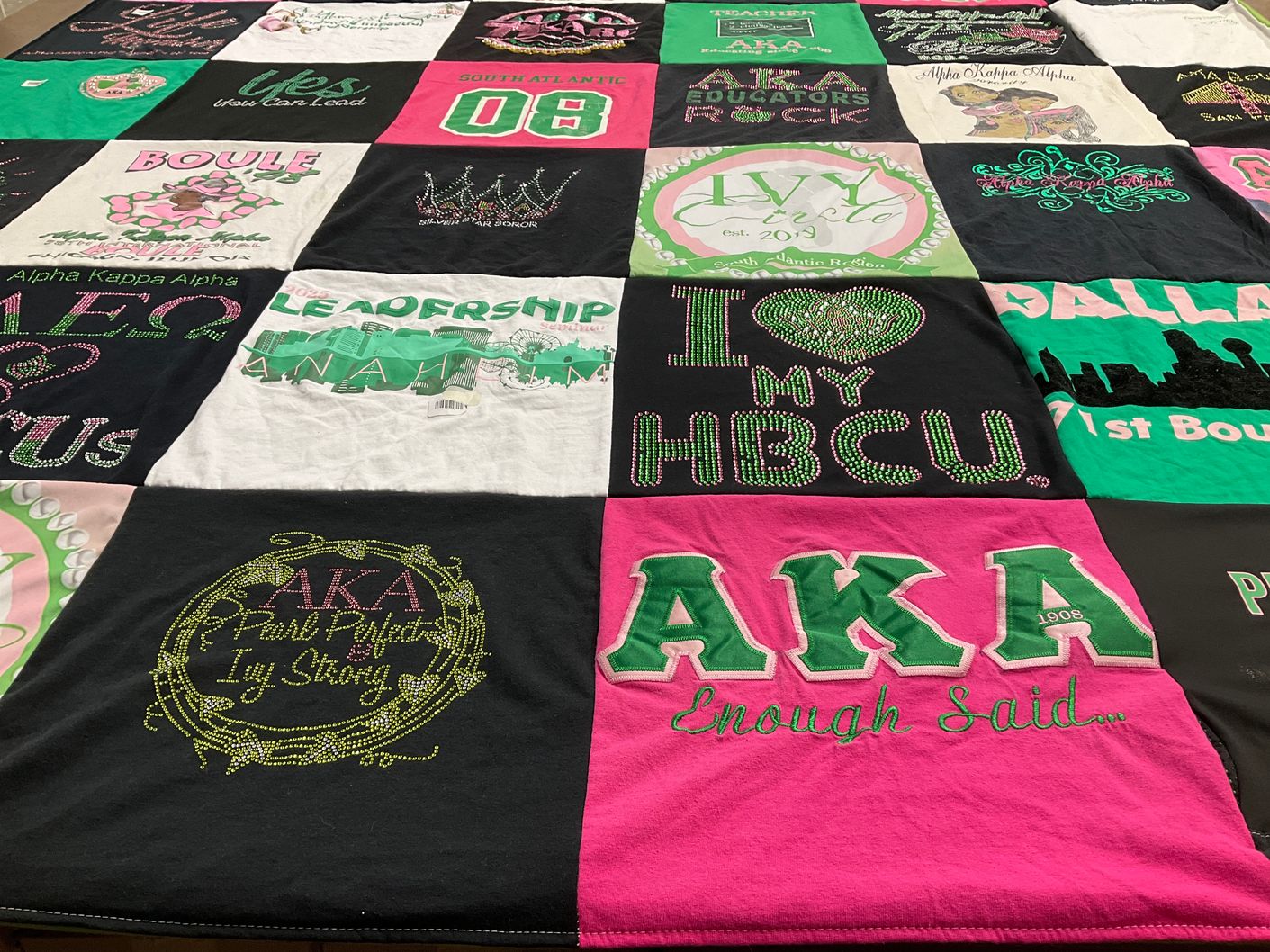 T-shirt quilt with sorority, education themes by Bernetta from GA