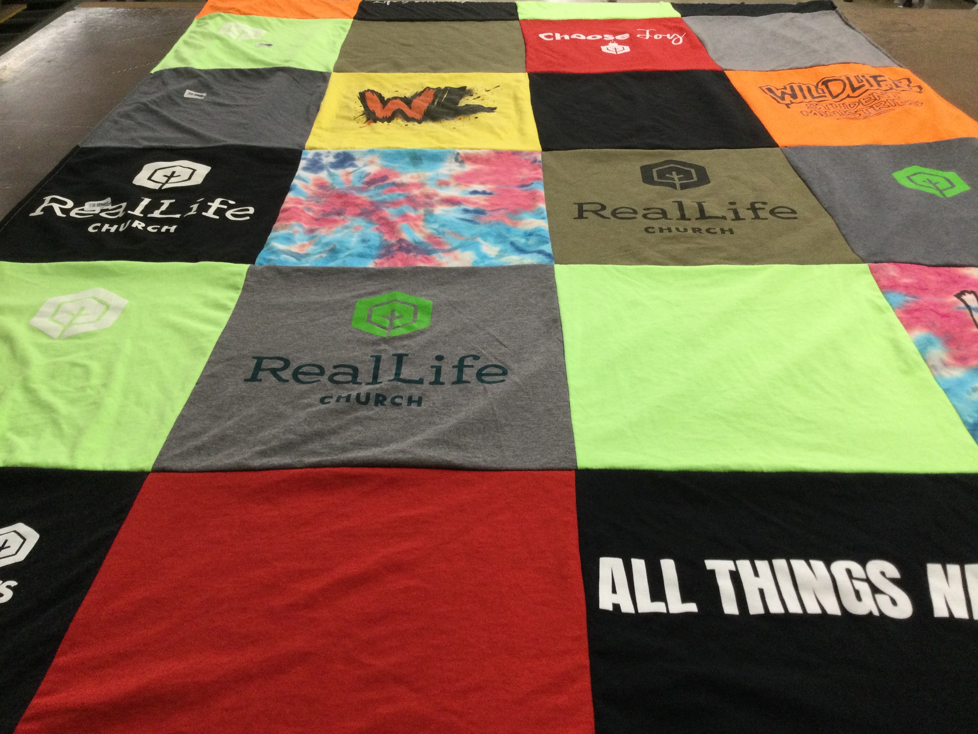 T-shirt quilt with religion, nature themes by Faith from GA