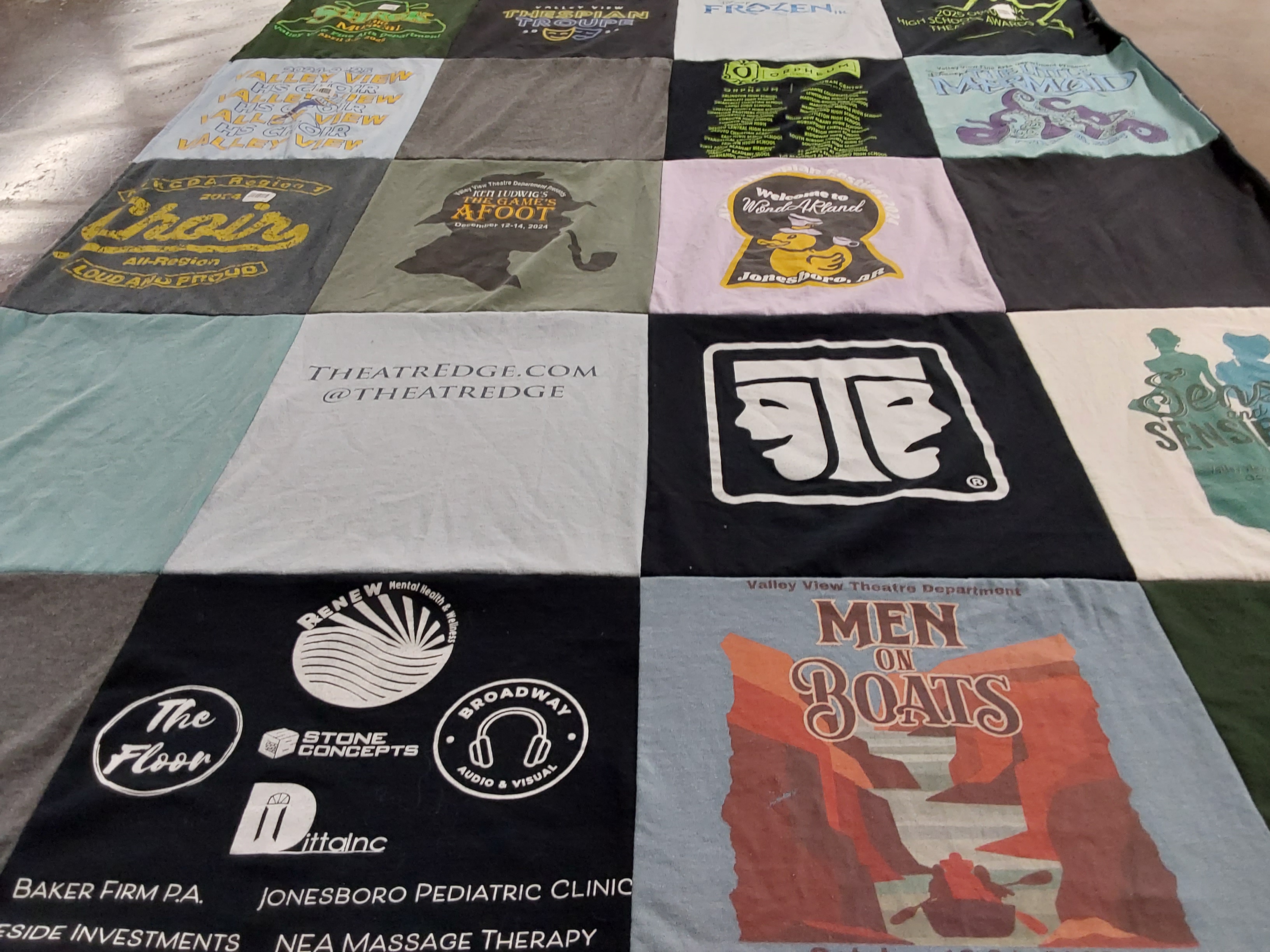 T-shirt quilt with theatre, performing arts themes by Janelle from AR