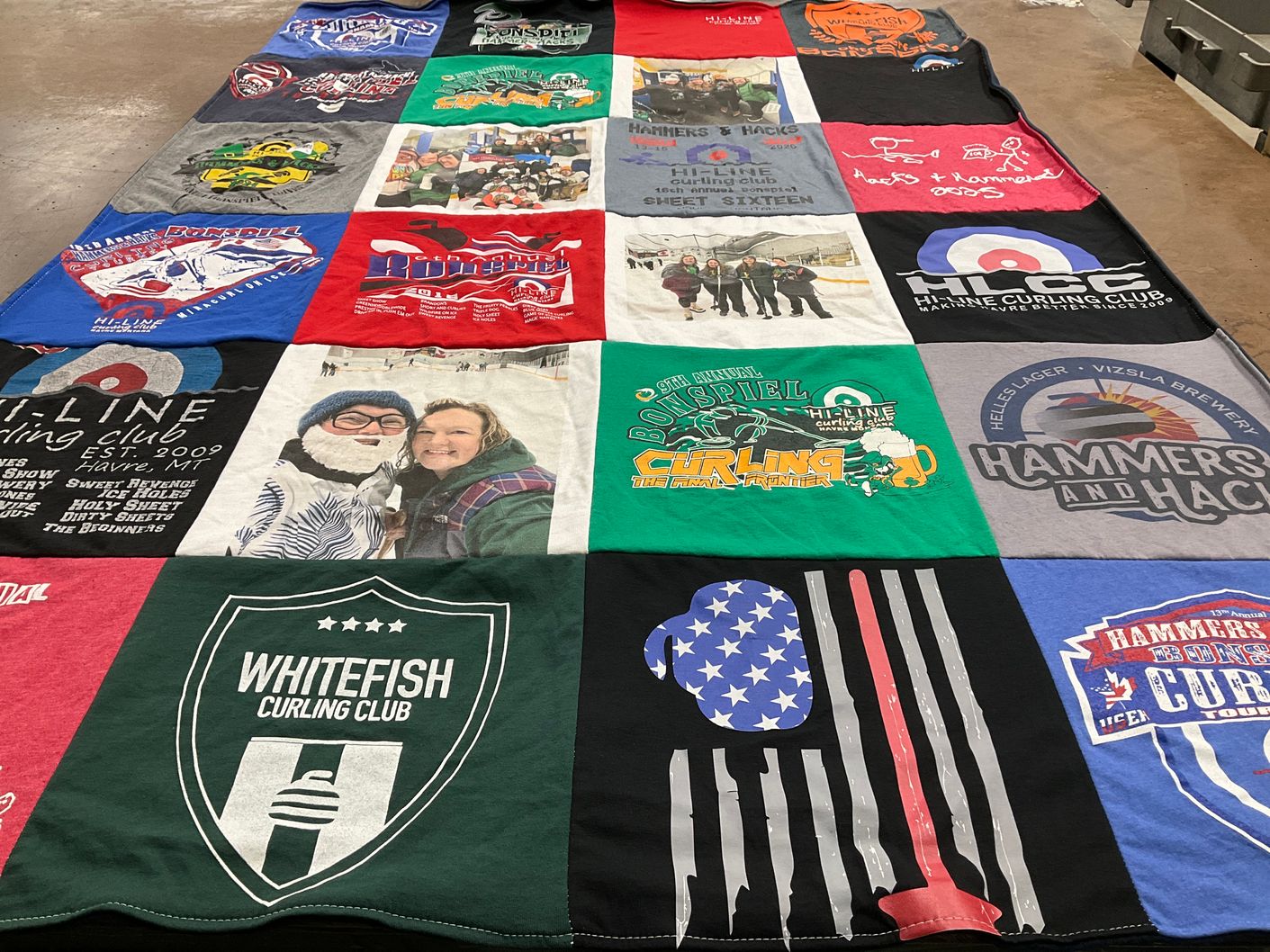 T-shirt quilt with curling themes by Kaydee from MT