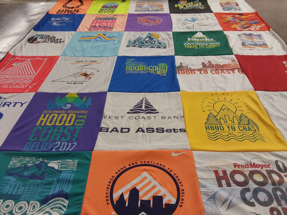 T-shirt quilt with running, marathon themes by Deb from OR