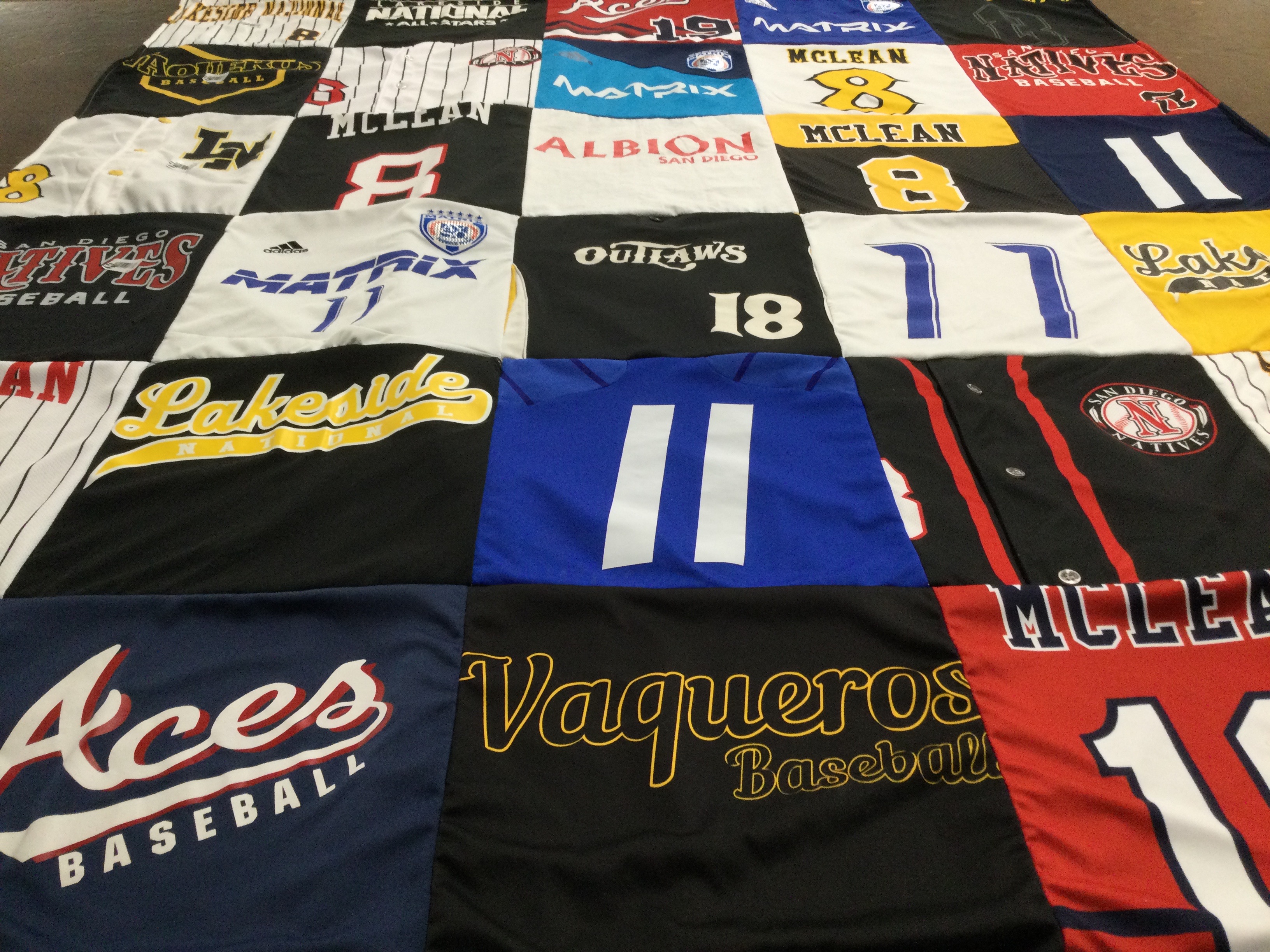 T-shirt quilt with baseball themes by Jess from CA