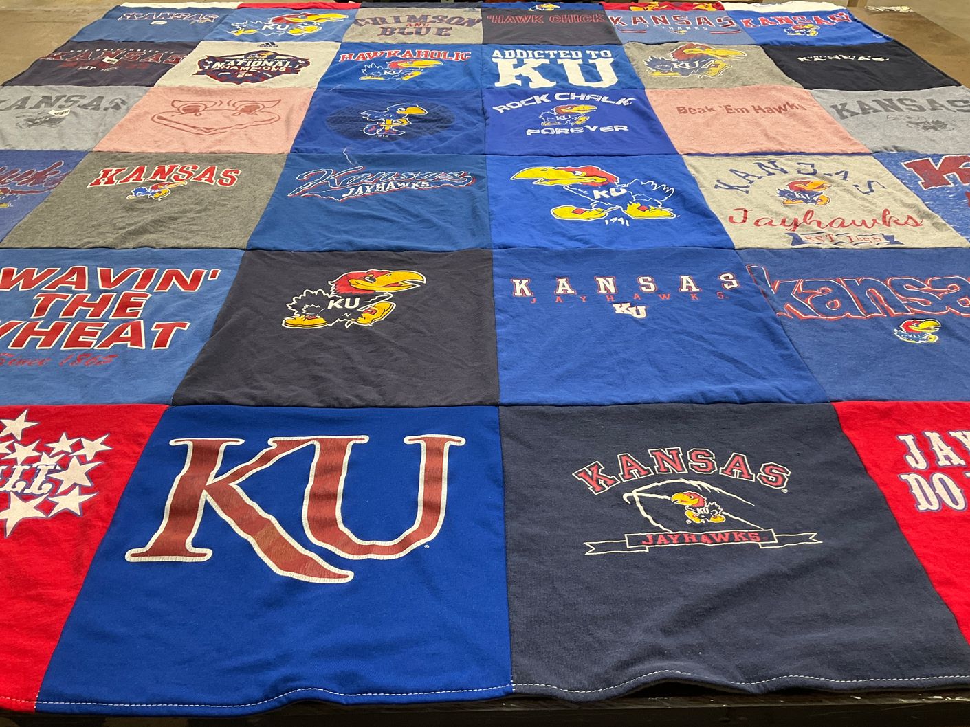 T-shirt quilt featuring kansas jayhawks by lindsay from KS