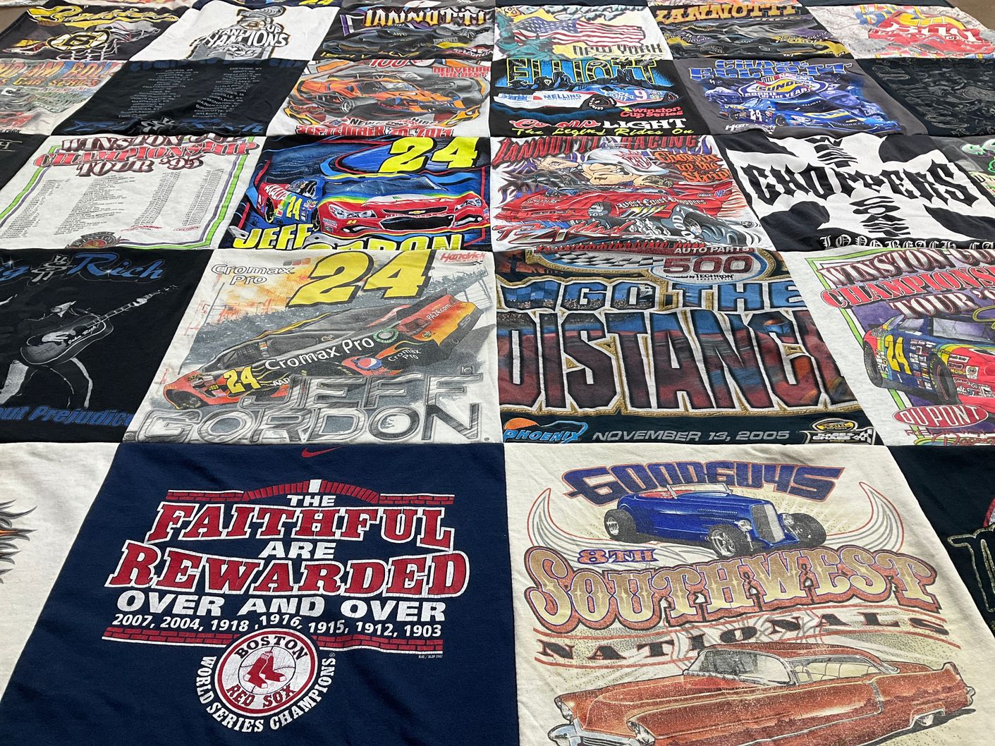 T-shirt quilt with nascar, racing themes by Gregory from RI