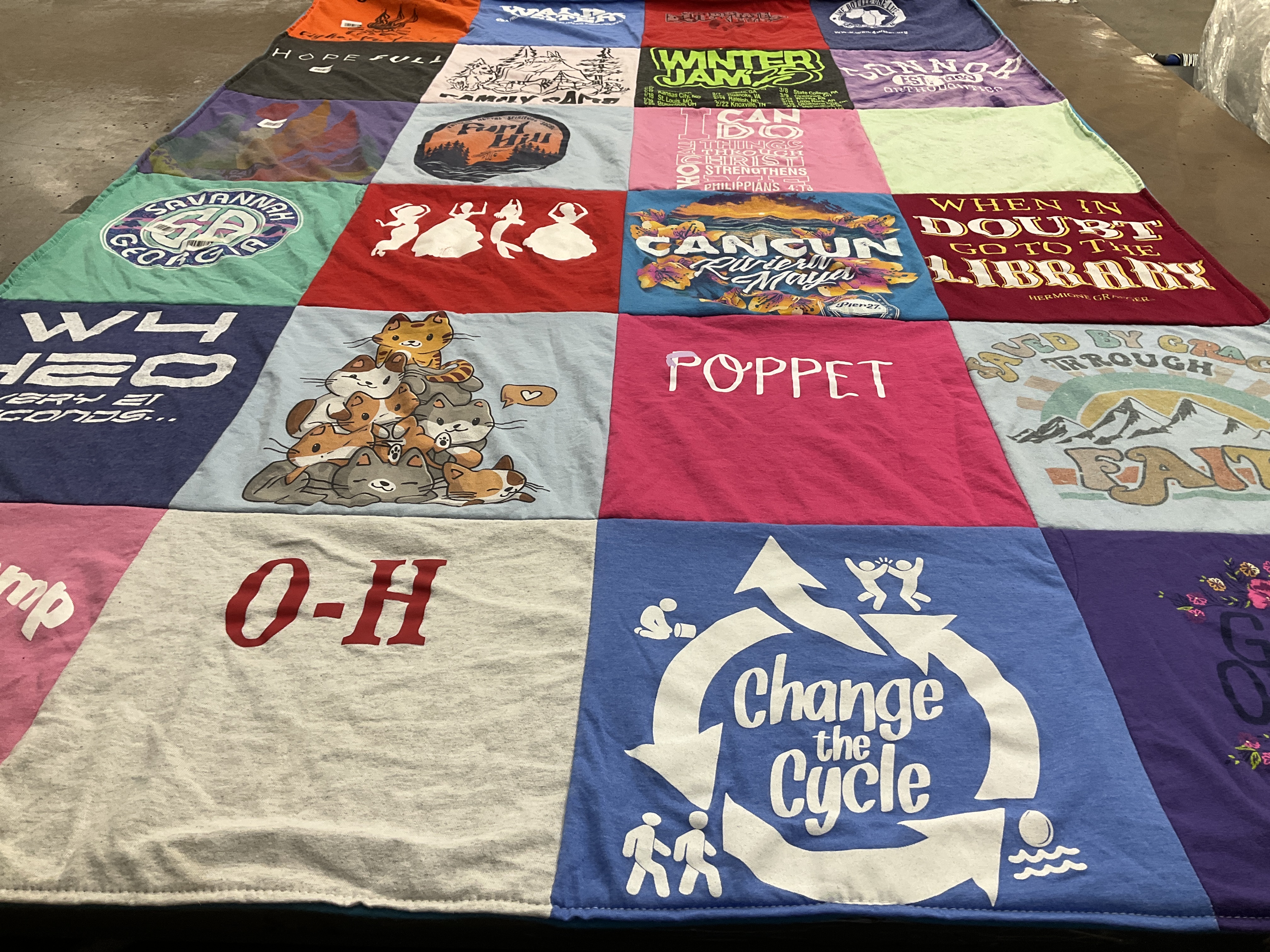 T-shirt quilt with music, reading themes by jennifer from OH