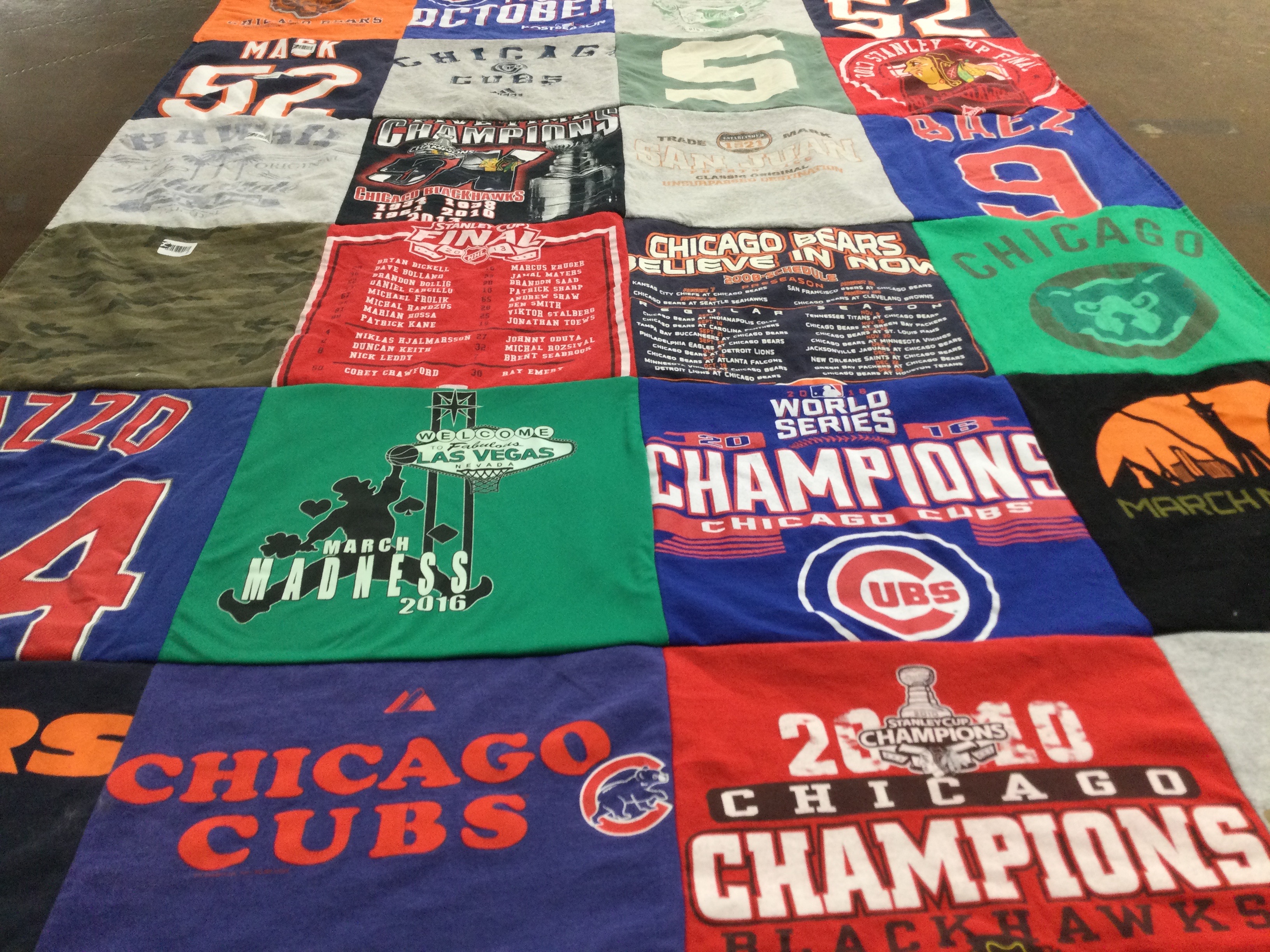 T-shirt quilt featuring chicago bears, chicago cubs by Kristin from CA
