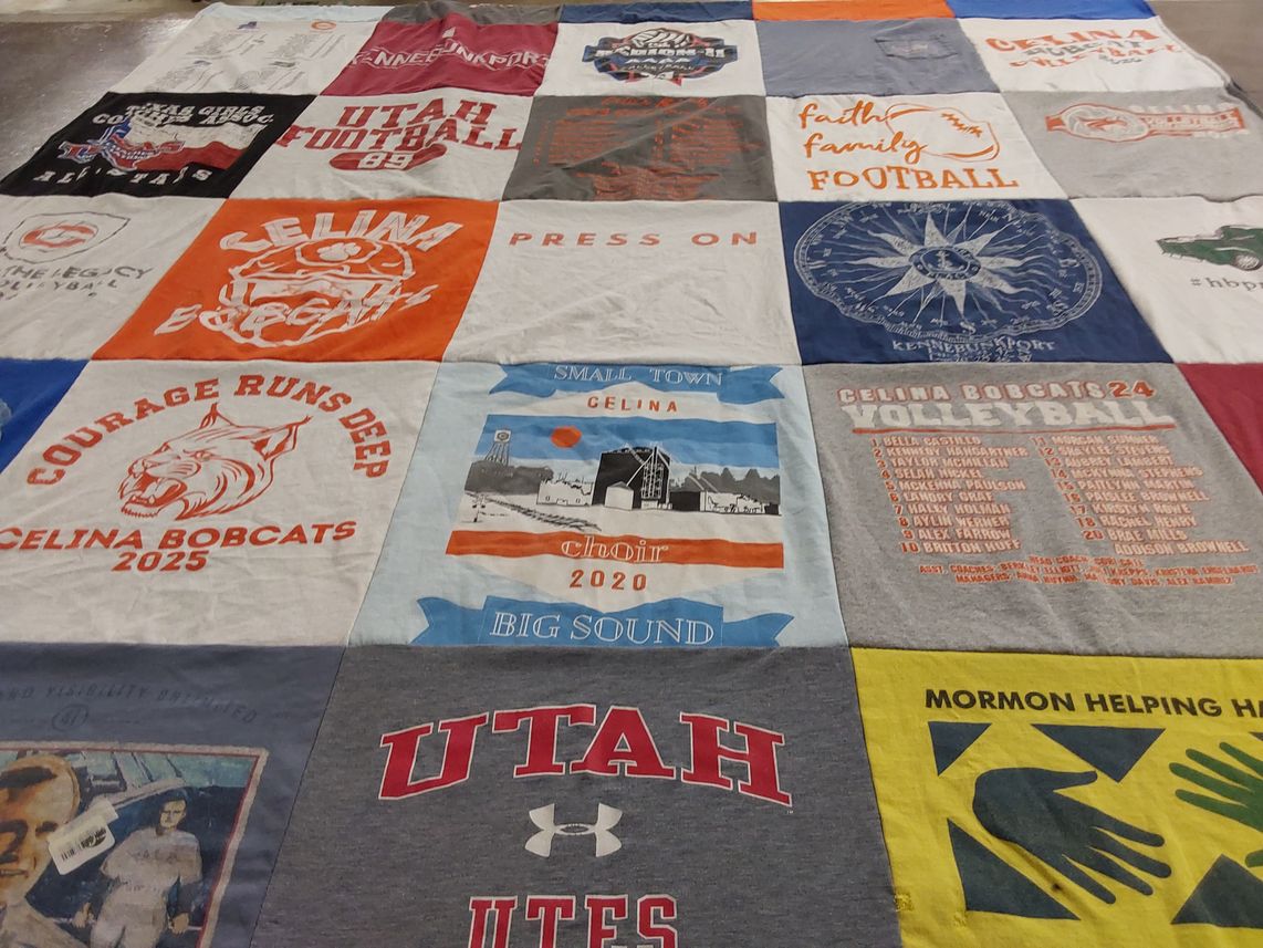 T-shirt quilt featuring celina bobcats, utah utes by Heather from TX