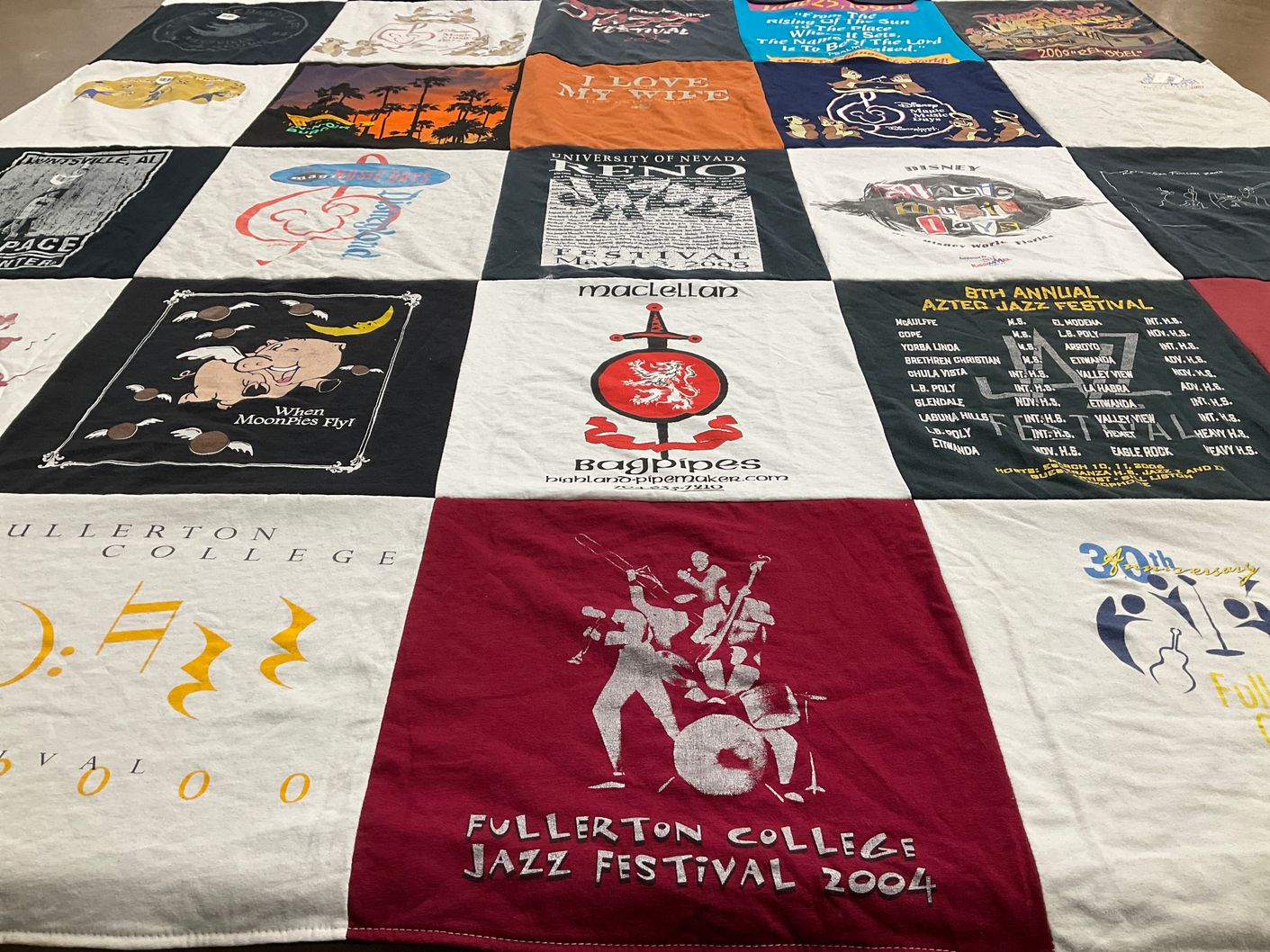 T-shirt quilt from fullerton college, university of nevada by Lisa from TN