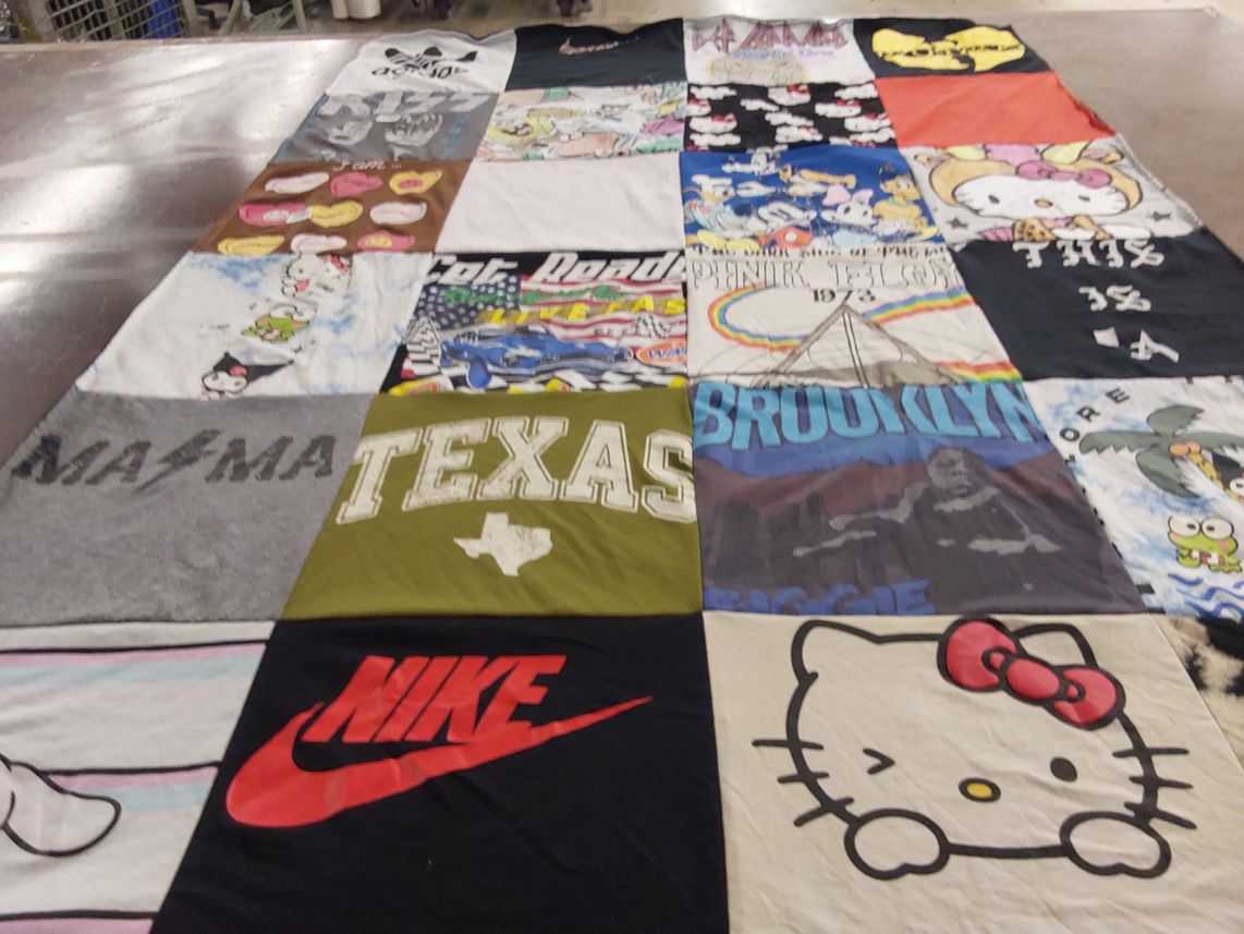 T-shirt quilt with pop culture, anime themes by Vicky from TX