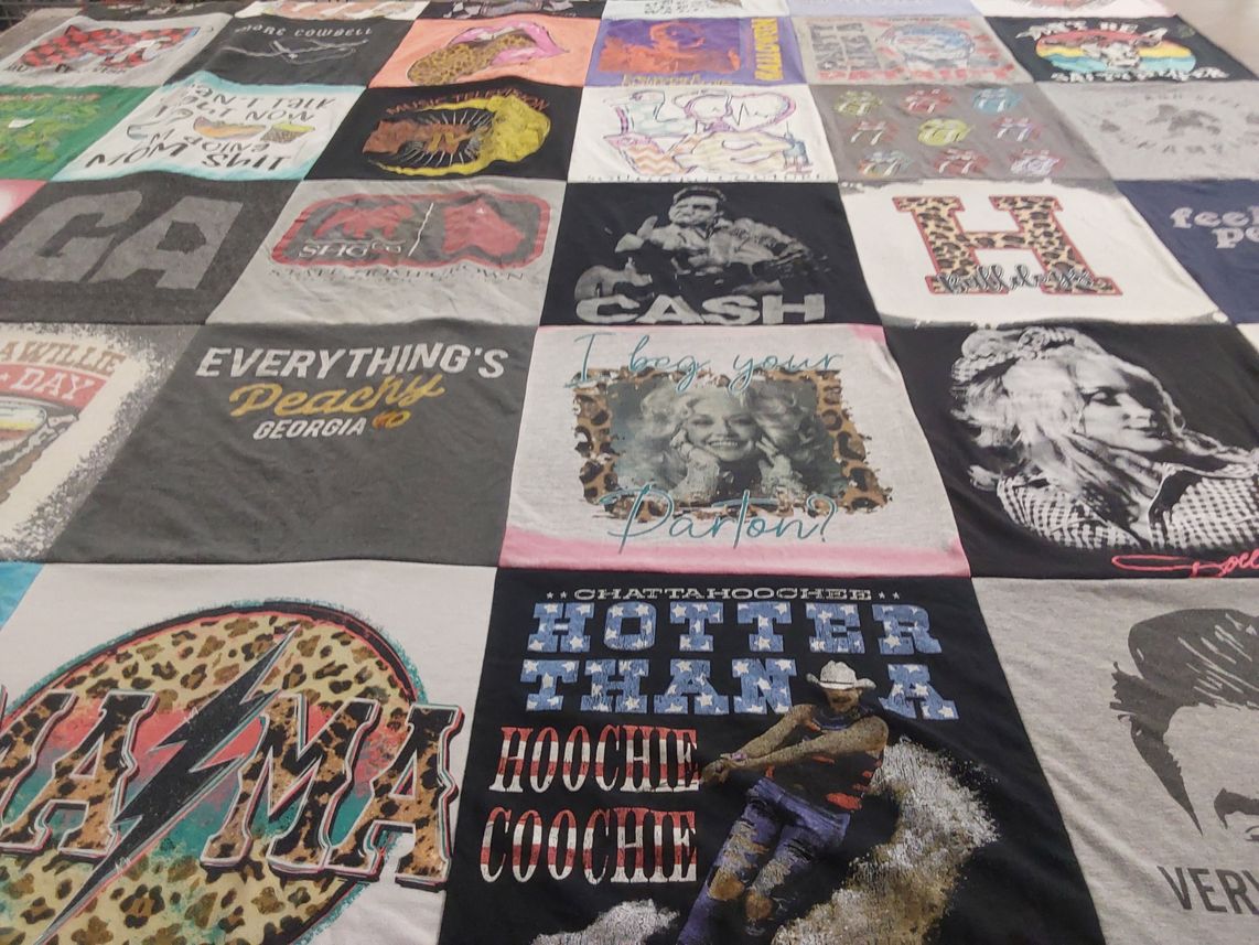 T-shirt quilt with country music, southern culture themes by Ashley from GA