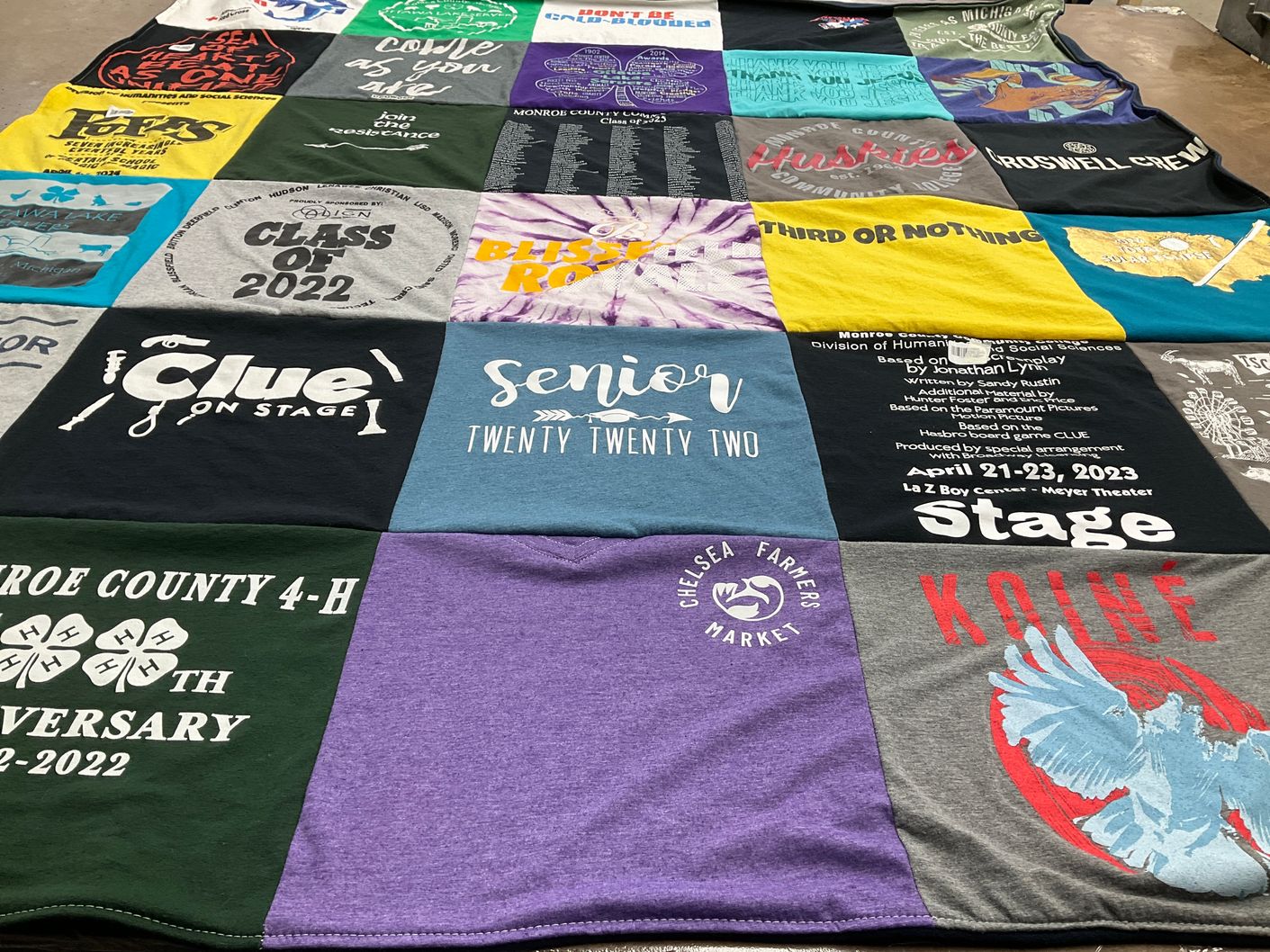 T-shirt quilt from hudson high school, monroe county middle/start high school by Sally from MI