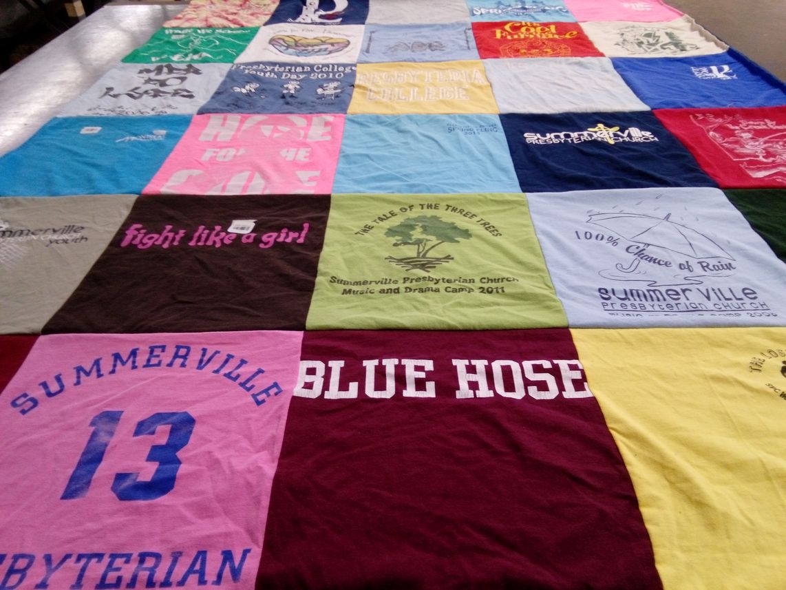 T-shirt quilt featuring blue hose by Alicia from SC