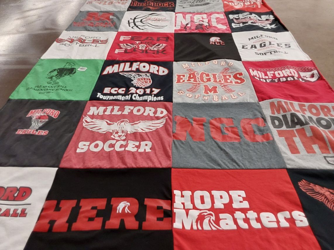 T-shirt quilt featuring milford eagles by Stephanie from OH