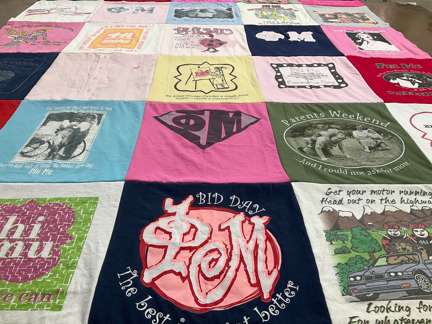 T-shirt quilt with sororities, fraternities themes by Kate from GA