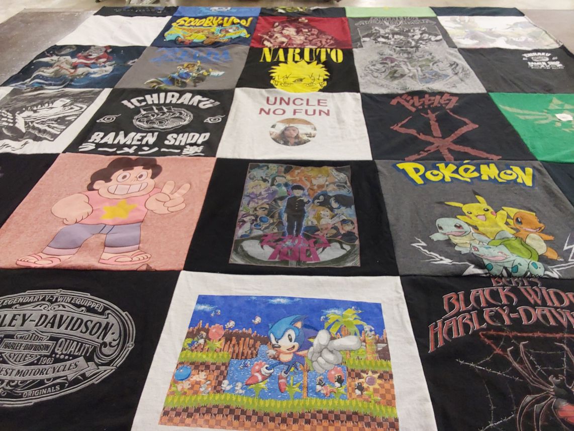 T-shirt quilt with anime, manga themes by heather from IN