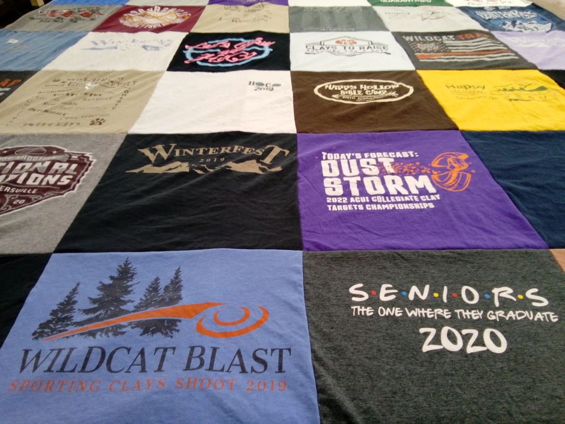 T-shirt quilt with clay shooting, graduation events themes by Melissa from MO