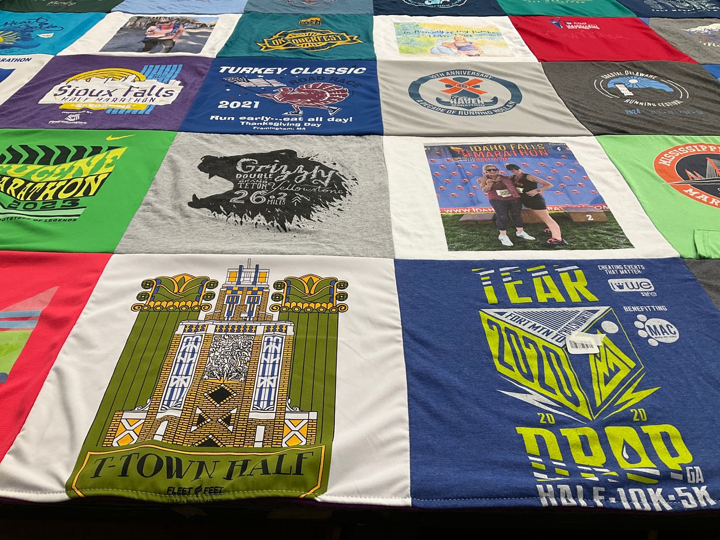 T-shirt quilt with running, marathons themes by Kristyn from AL