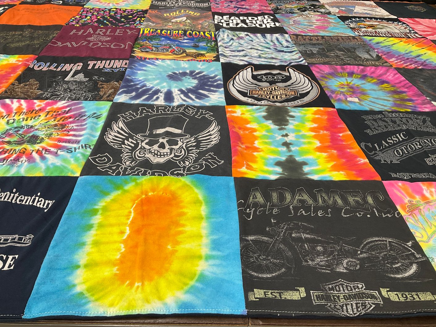 T-shirt quilt with motorcycles, biking themes by Heidi from PA