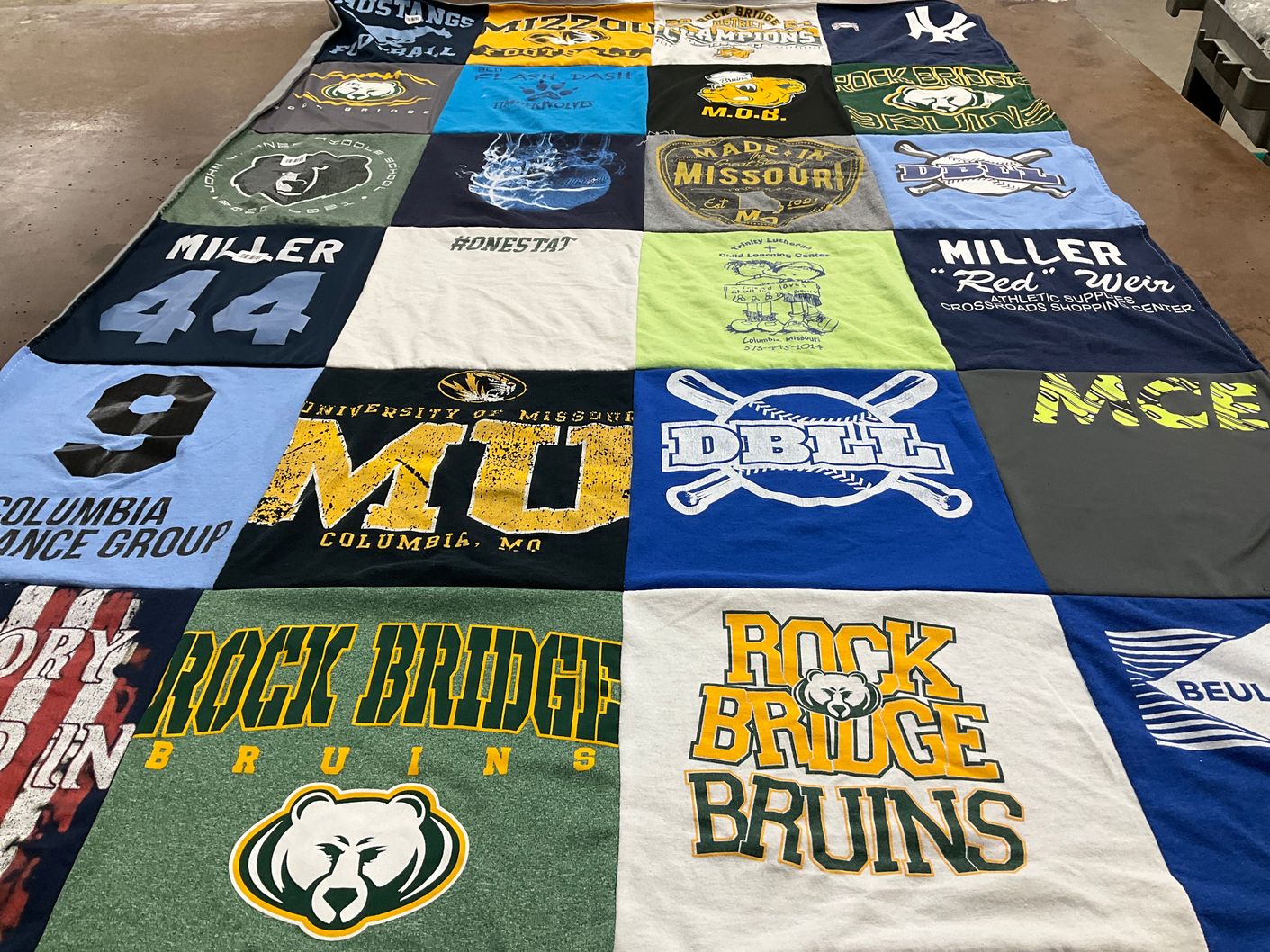 T-shirt quilt featuring rock bridge high school baseball team, rock bridge bruin basketball team by Lori from MO