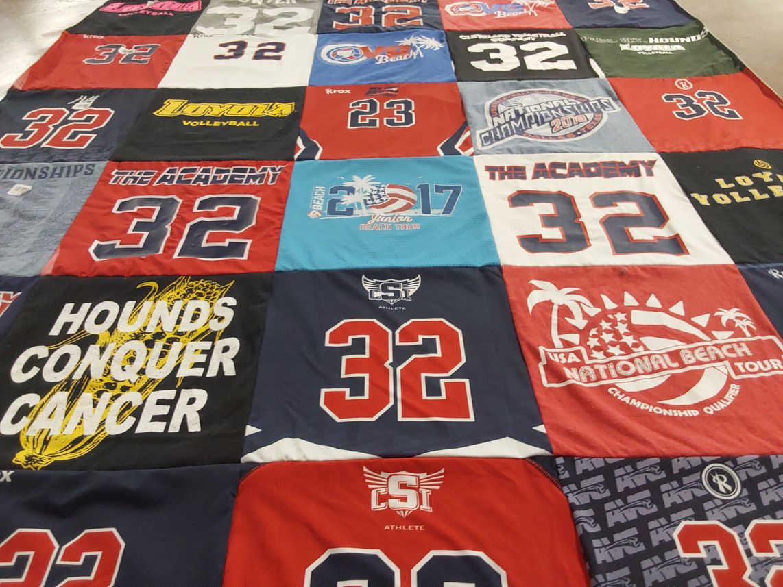 T-shirt quilt featuring the academy volleyball team by JILL from IA