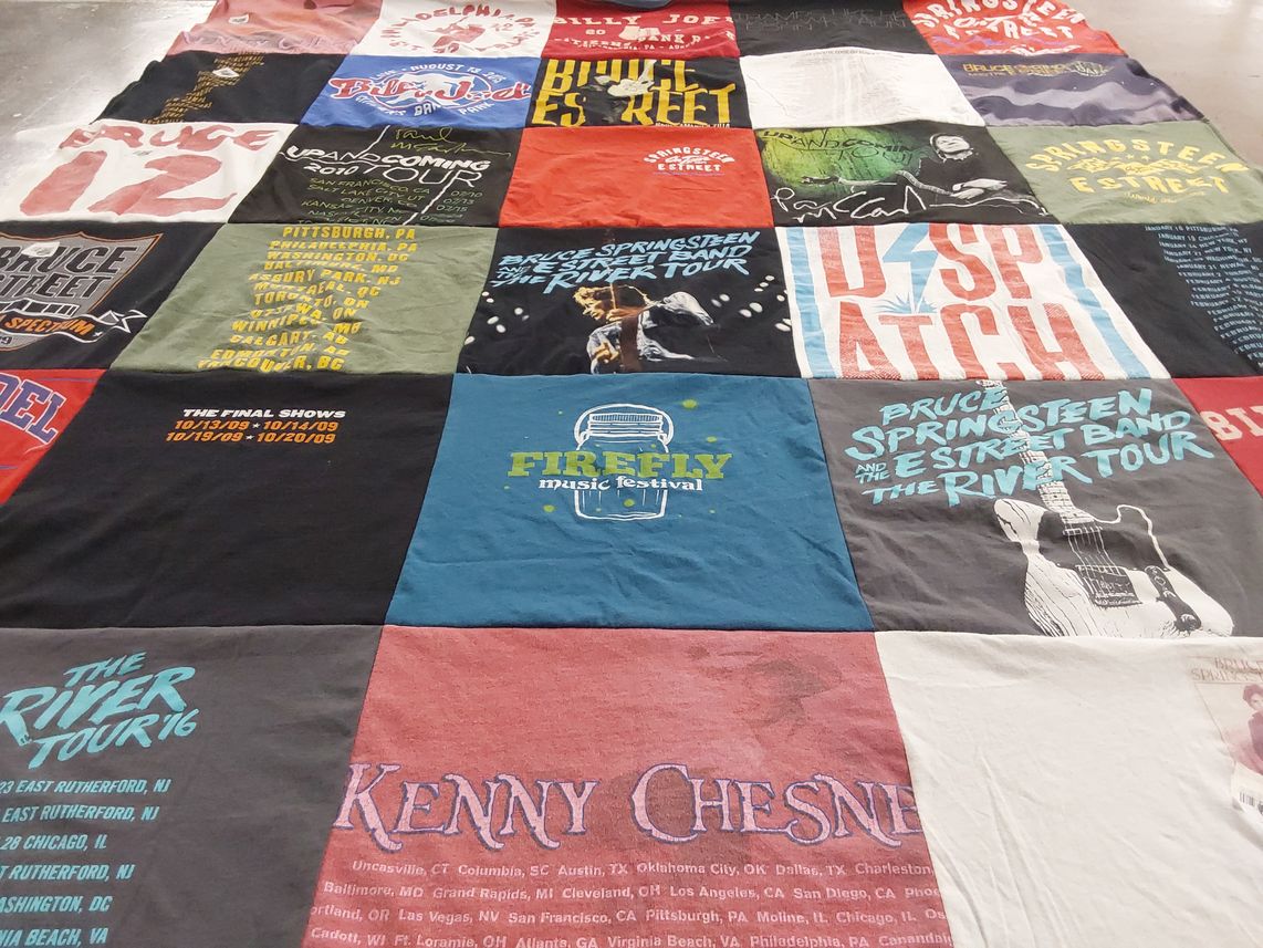 T-shirt quilt with music, concerts themes by Catherine from PA
