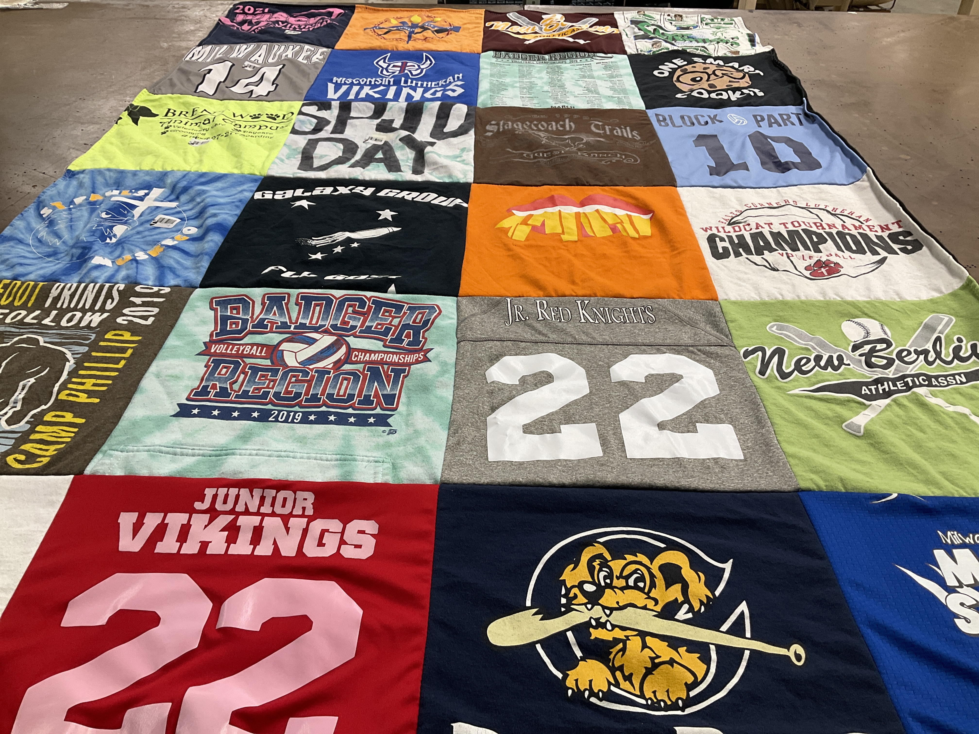 T-shirt quilt featuring junior vikings, jr red knights by Jodi from WI