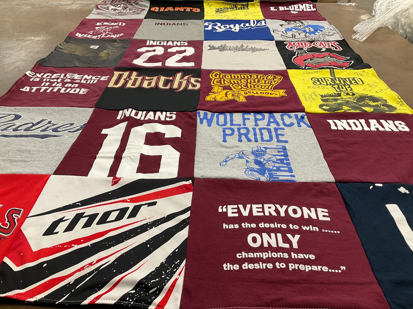 T-shirt quilt with sports, education themes by Erin from NV