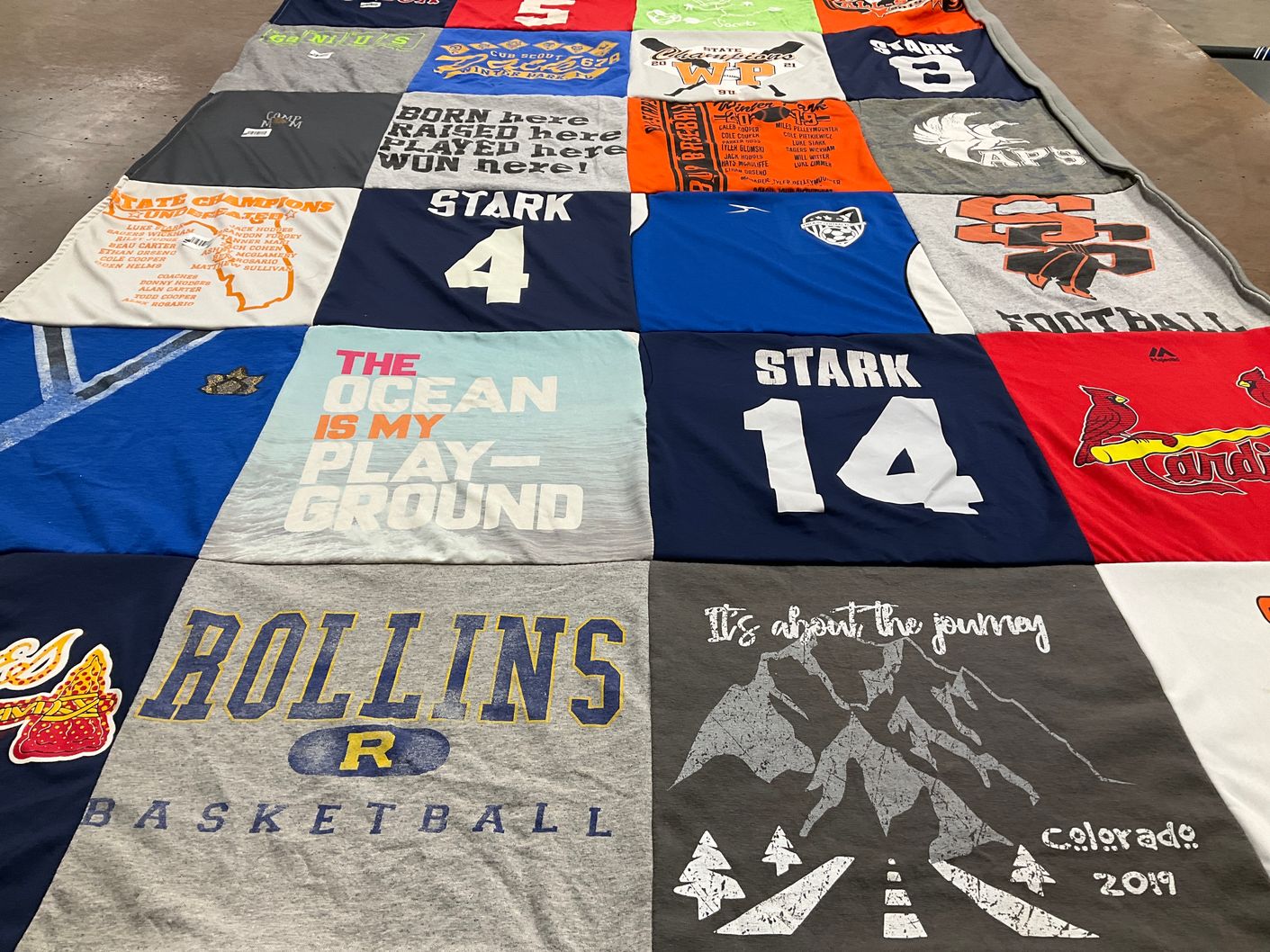 T-shirt quilt from rollins college by Dolores from FL
