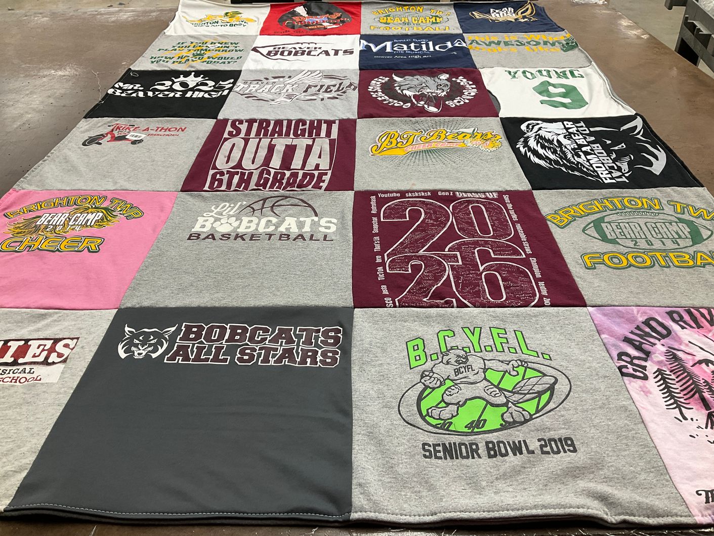 T-shirt quilt featuring brighton township football, lil bobcats basketball by Jeanne from PA
