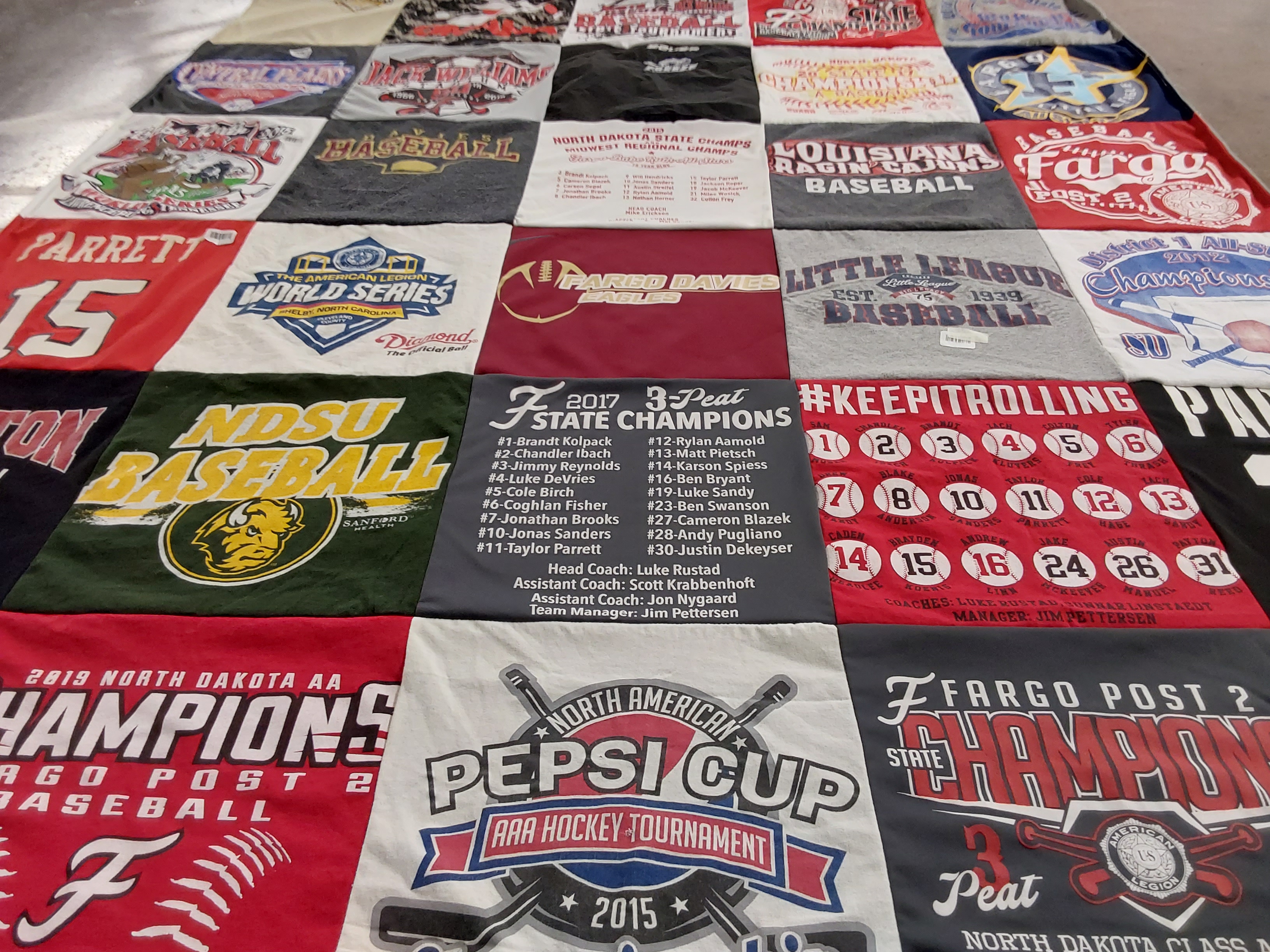 T-shirt quilt featuring fargo post 2 baseball, north dakota state university baseball by Tammy from ND