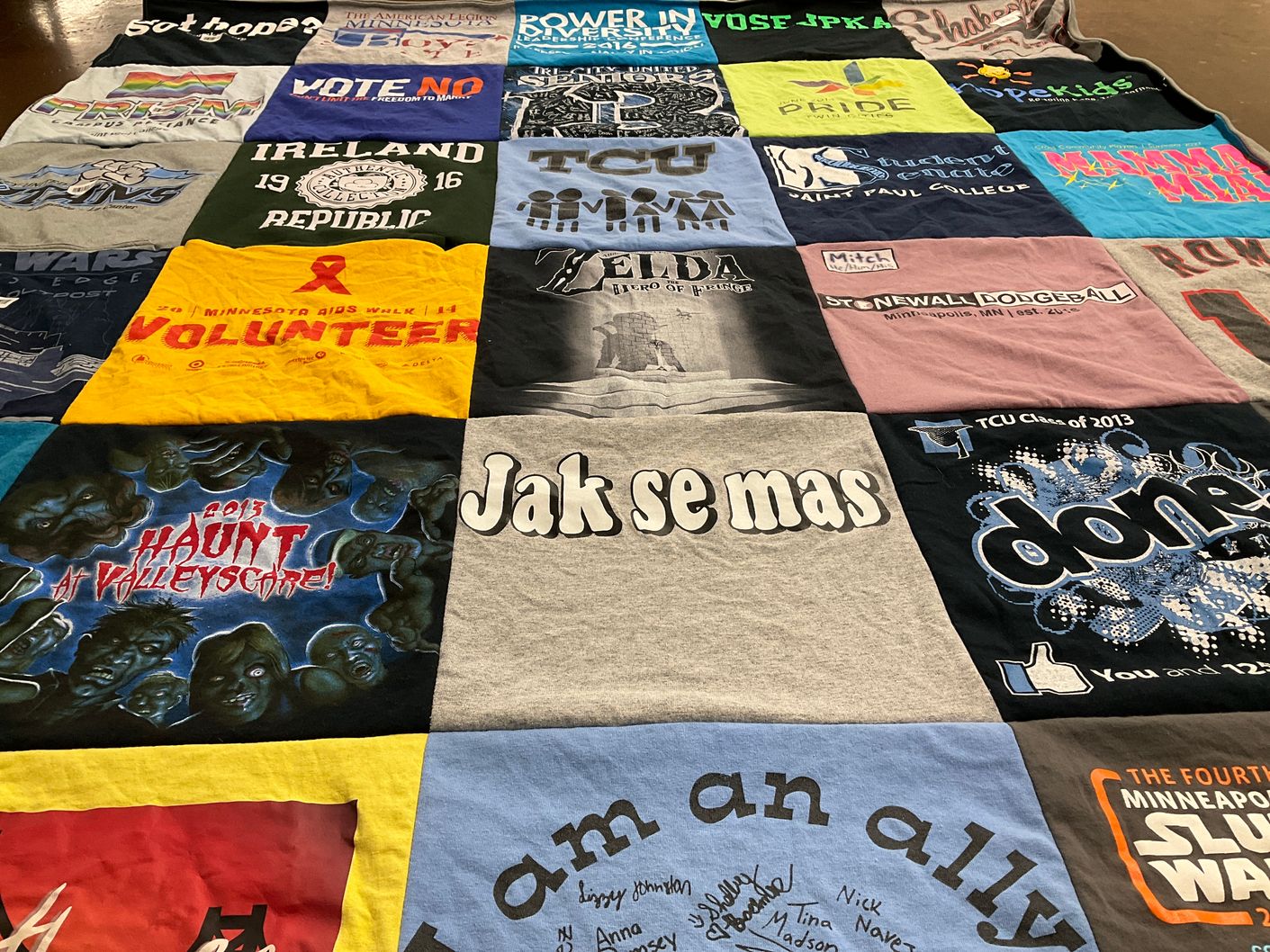 T-shirt quilt from texas christian university, saint paul college by Mitchel from MN