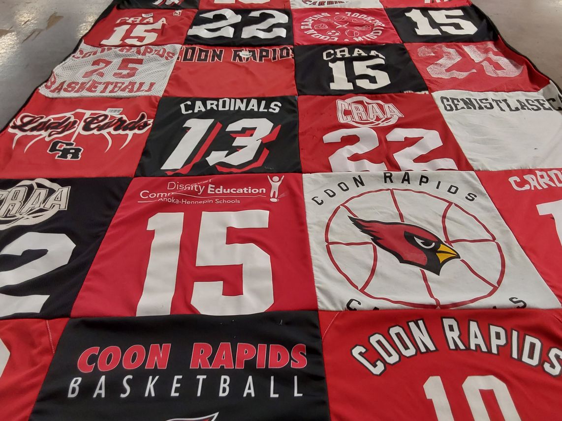 T-shirt quilt featuring coon rapids cardinals by Megan from MN