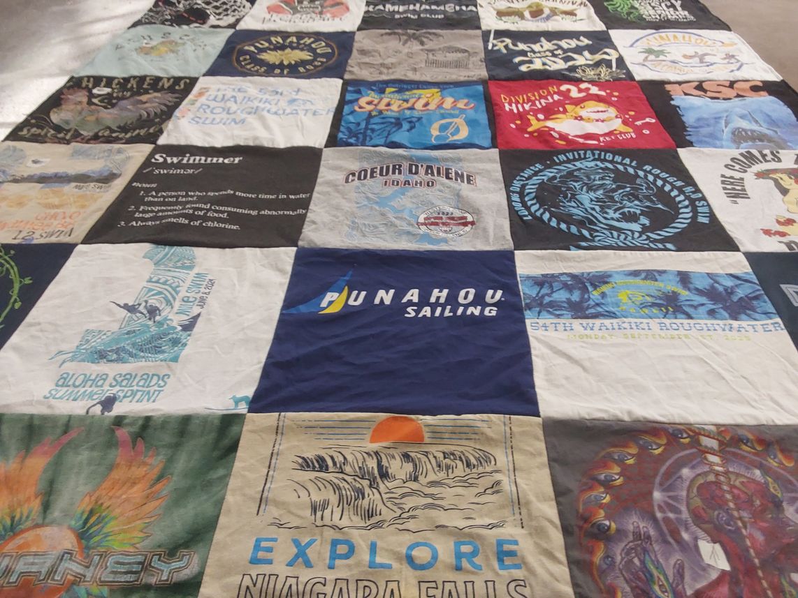 T-shirt quilt featuring swim team by Jeffrey from HI
