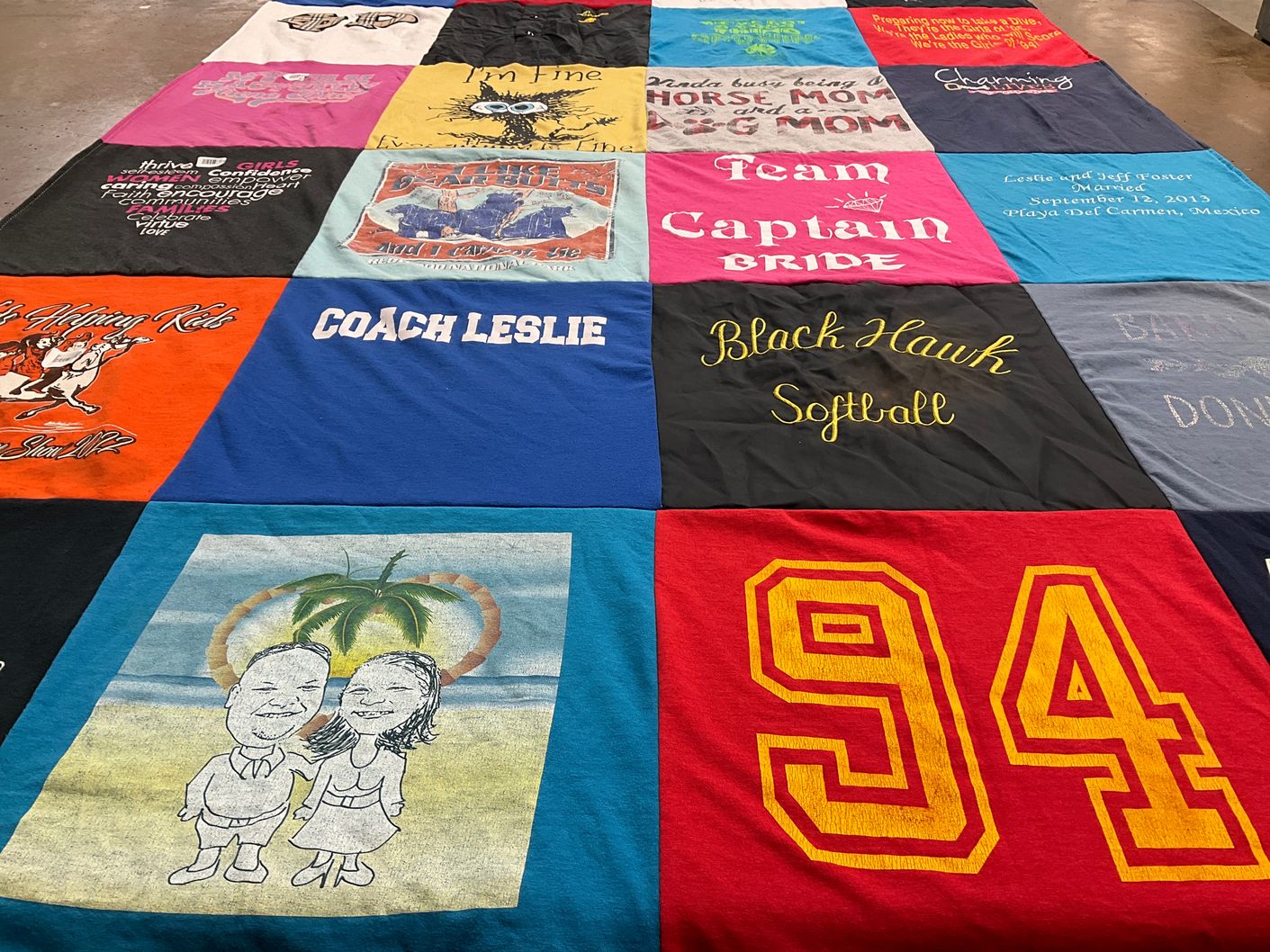 T-shirt quilt featuring black hawk softball by Leslie from IL