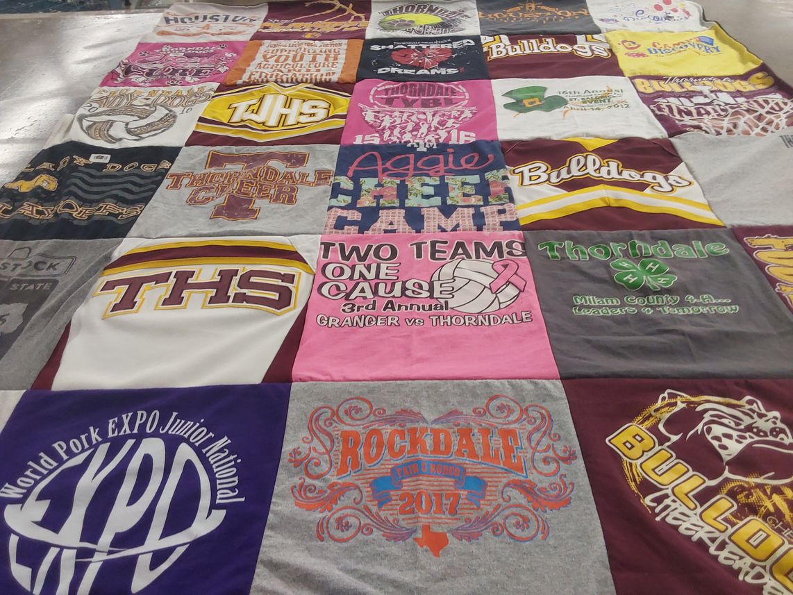 T-shirt quilt featuring thorndale bulldogs by Suzanne from TX