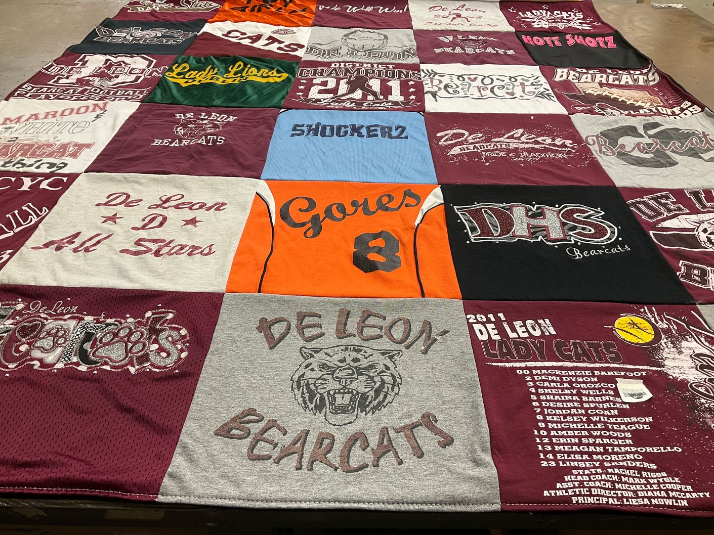 T-shirt quilt featuring de leon bearcats, de leon lady cats by Suzanne from TX