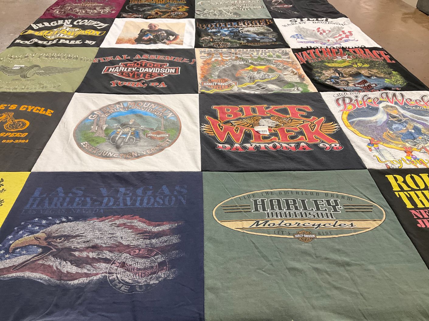 T-shirt quilt with motorcycling, biking themes by Shauna from NJ