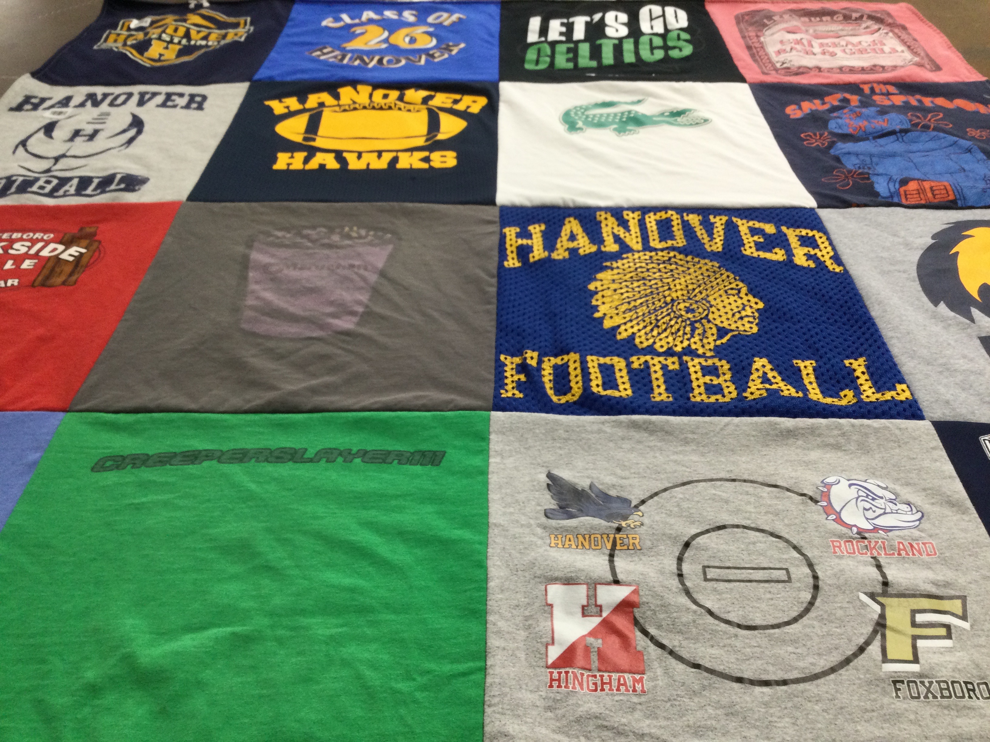 T-shirt quilt featuring hanover hawks, rockland bulldogs by Diana from MA