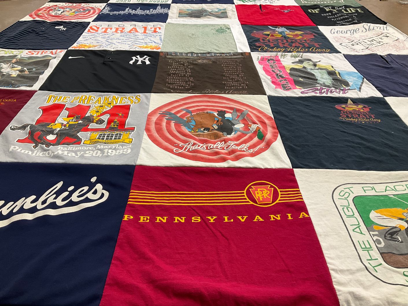 T-shirt quilt with music, horse racing themes by Christine from PA
