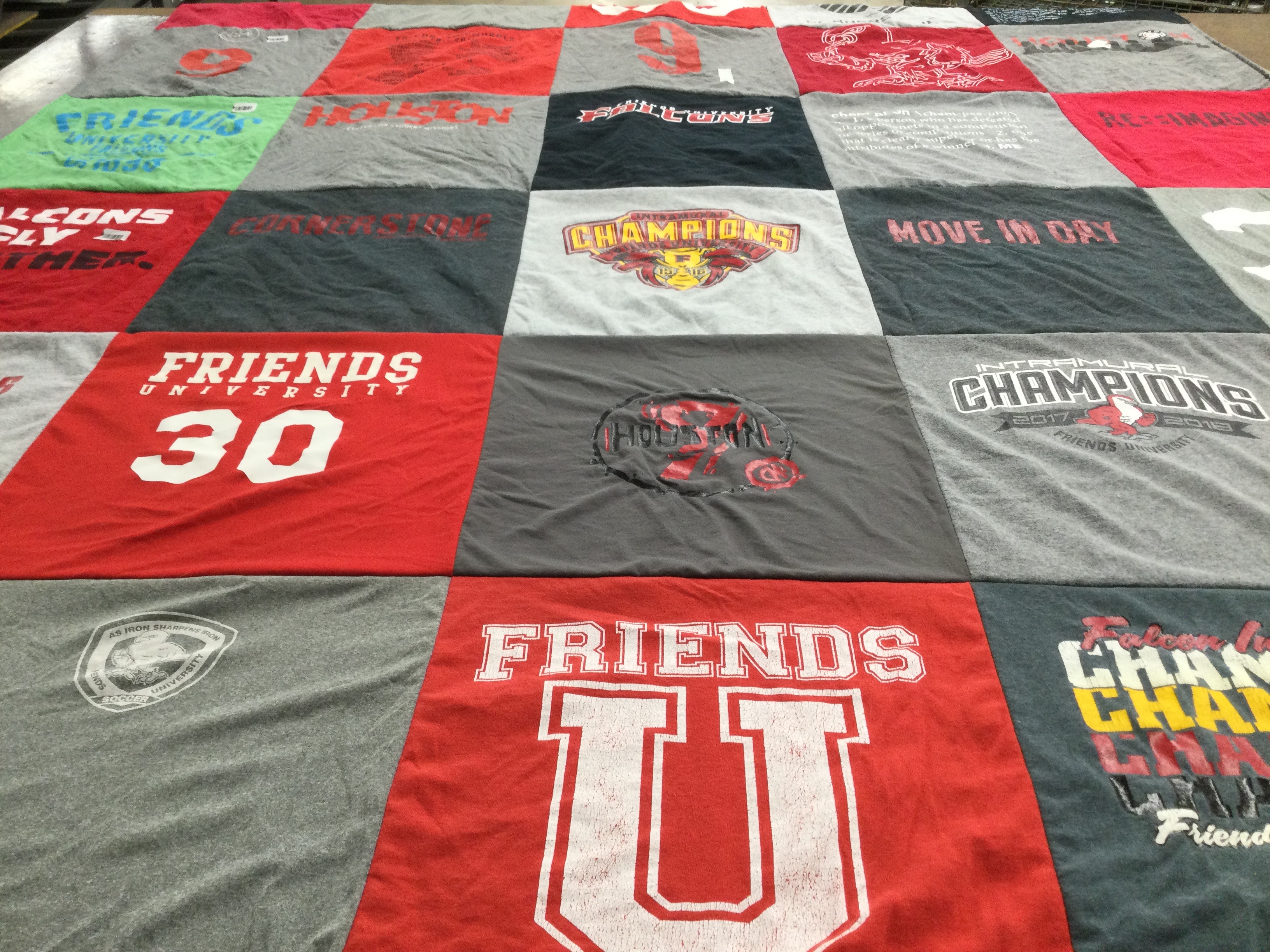 T-shirt quilt from friends university by Candace from KS