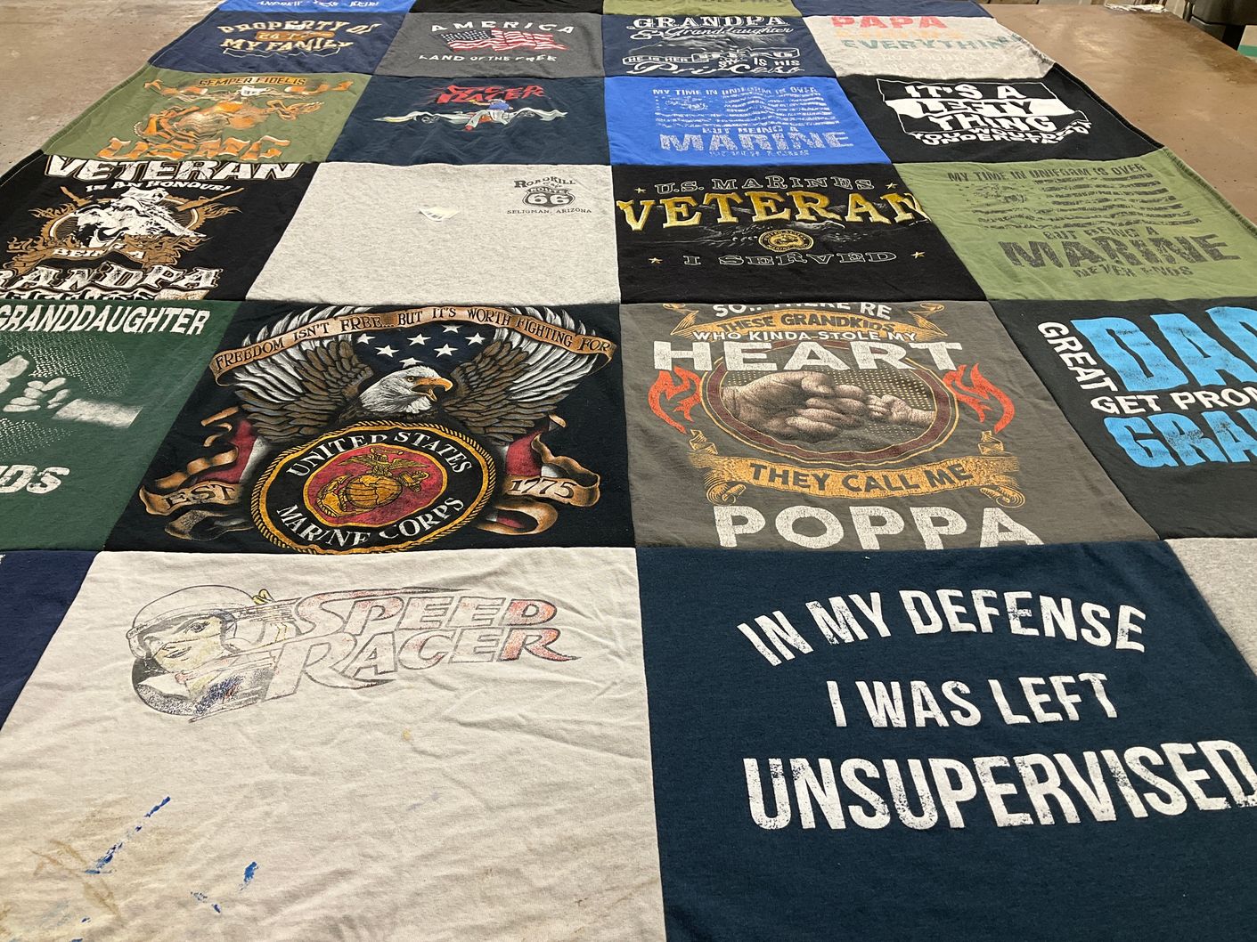 T-shirt quilt with military, family themes by Kristine from AZ