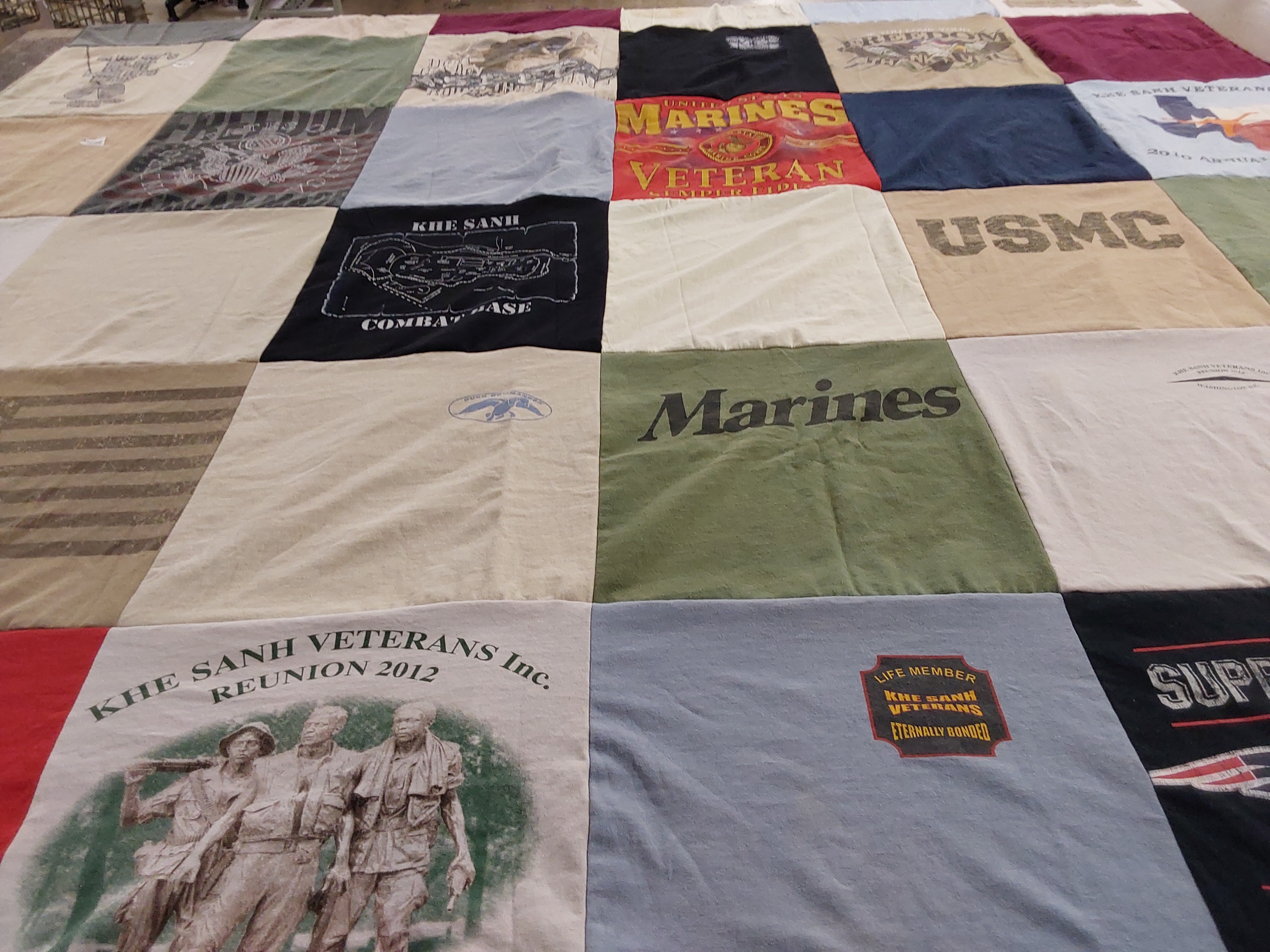 T-shirt quilt with military, veterans themes by Martha from LA