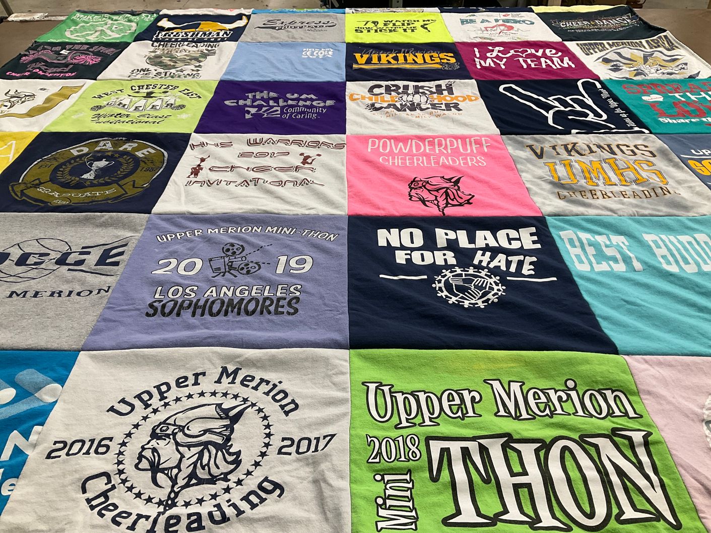 T-shirt quilt featuring upper merion cheerleading, upper merion vikings by Nancy from PA