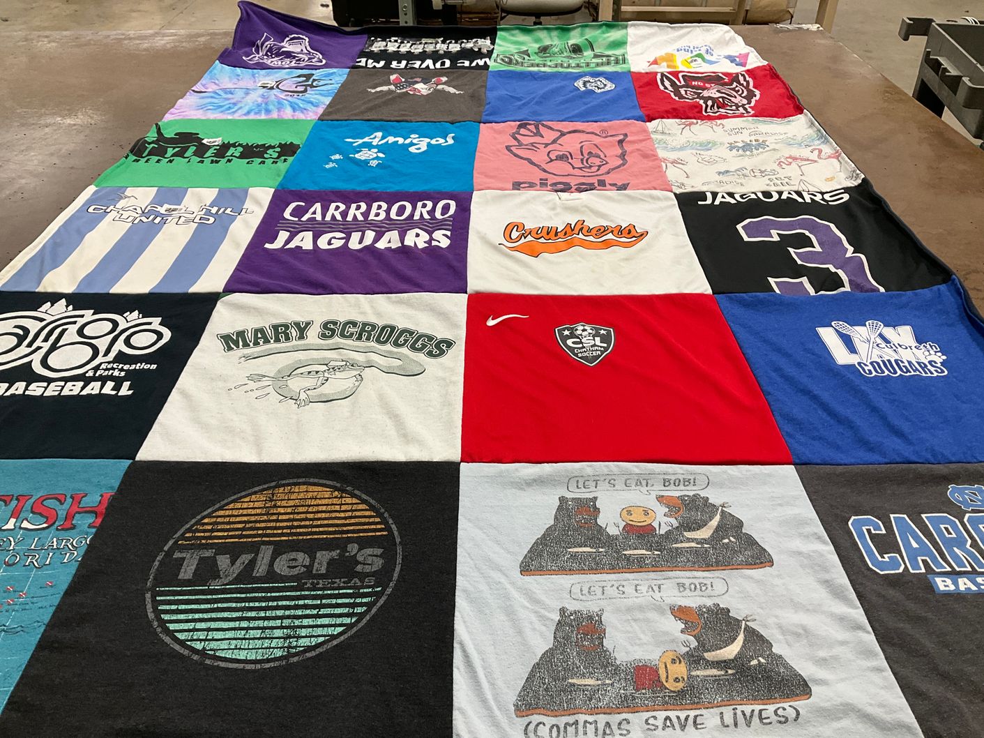 T-shirt quilt featuring carrboro jaguars by Loren from NC