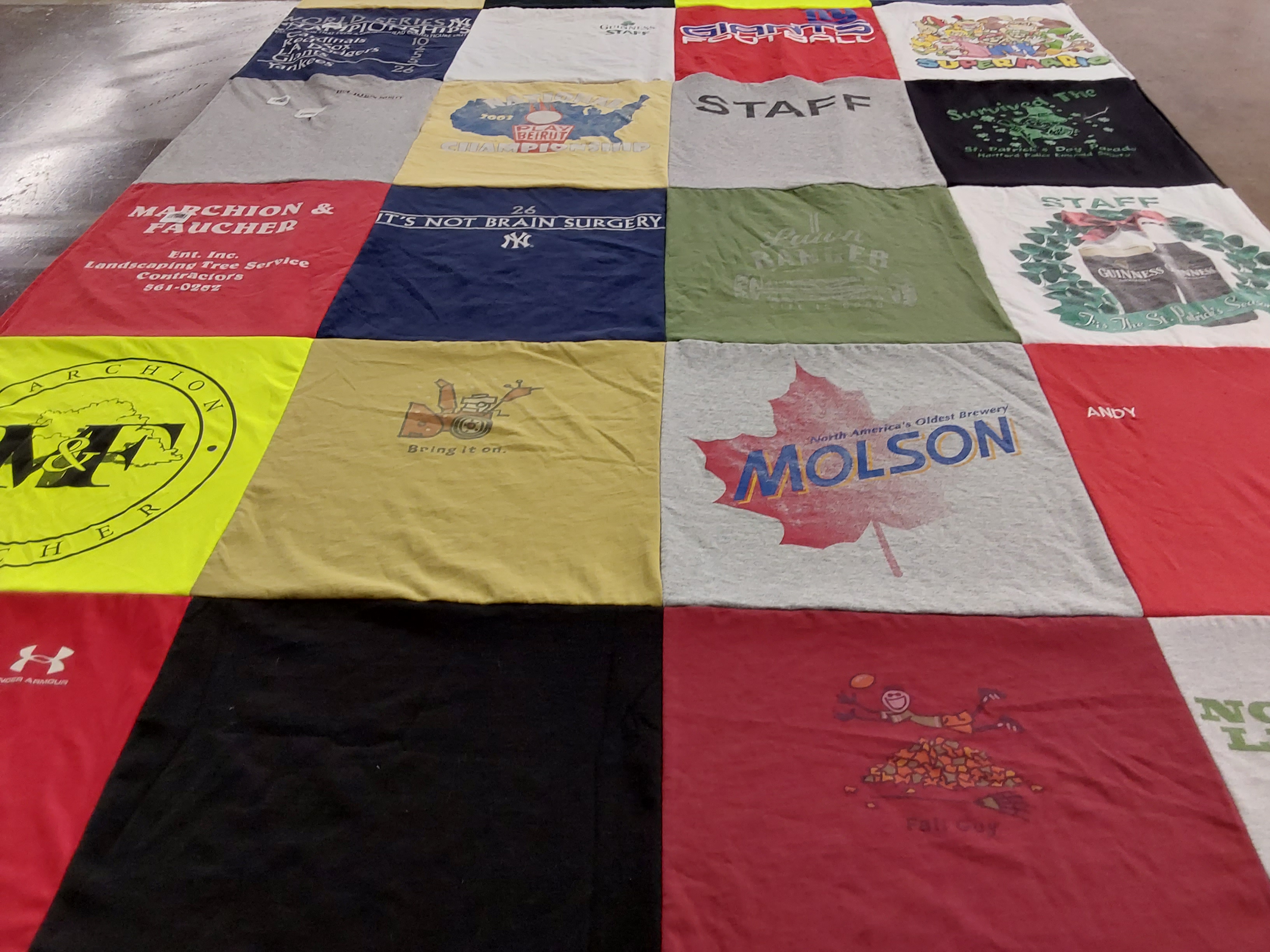 T-shirt quilt with breweries, sports themes by Elizabeth from CT