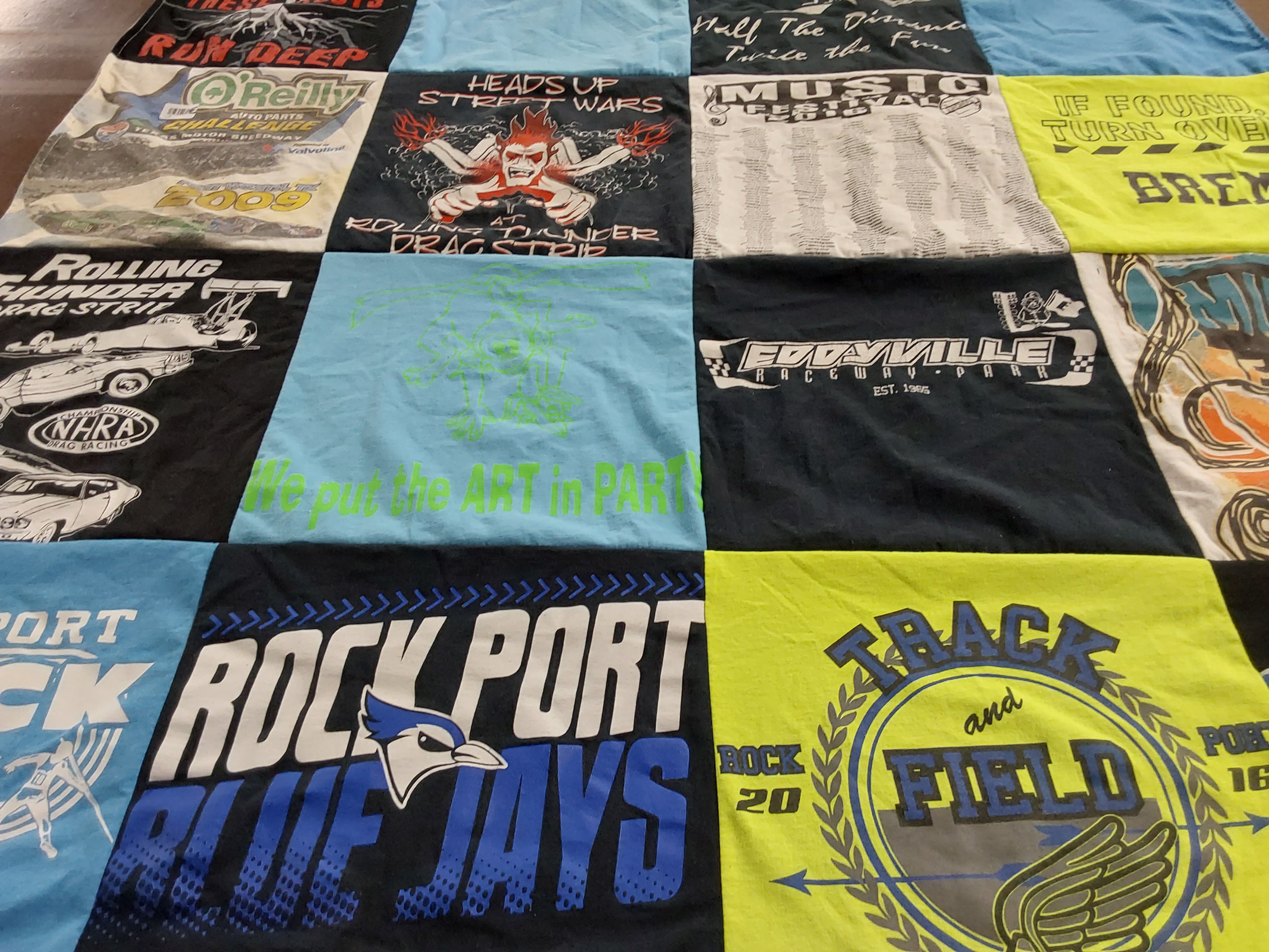 T-shirt quilt featuring rock port blue jays by Lesli from MO